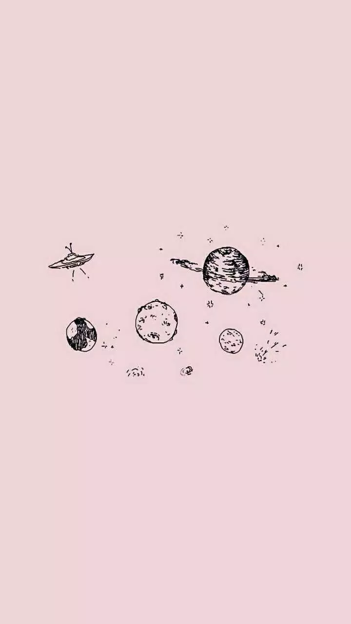 A pink background with some planets and stars - Pink