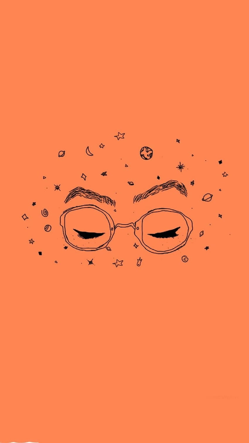 An illustration of a pair of glasses with a person's eyes closed - Orange