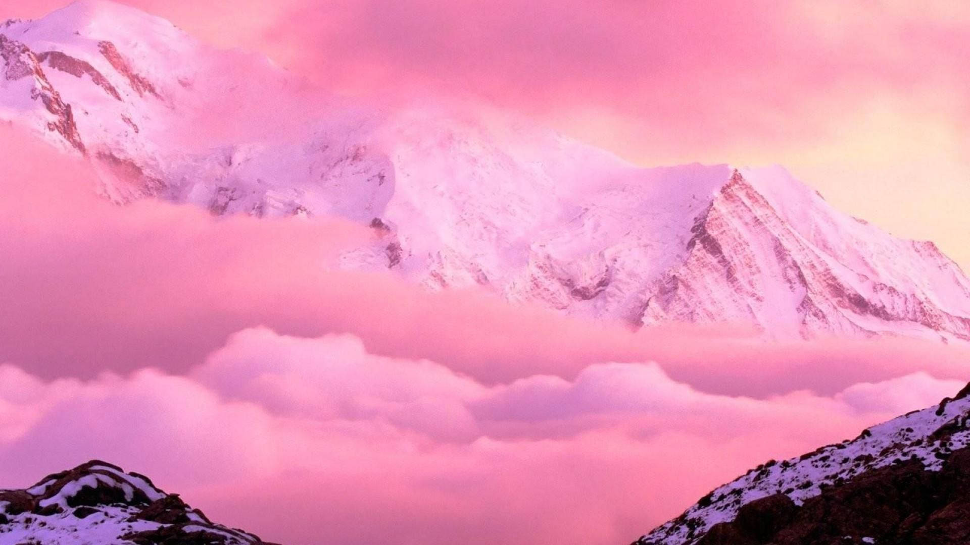 Snowy mountains in the pink sky wallpaper - Pink, HD, desktop, 1920x1080, light pink, landscape, beautiful