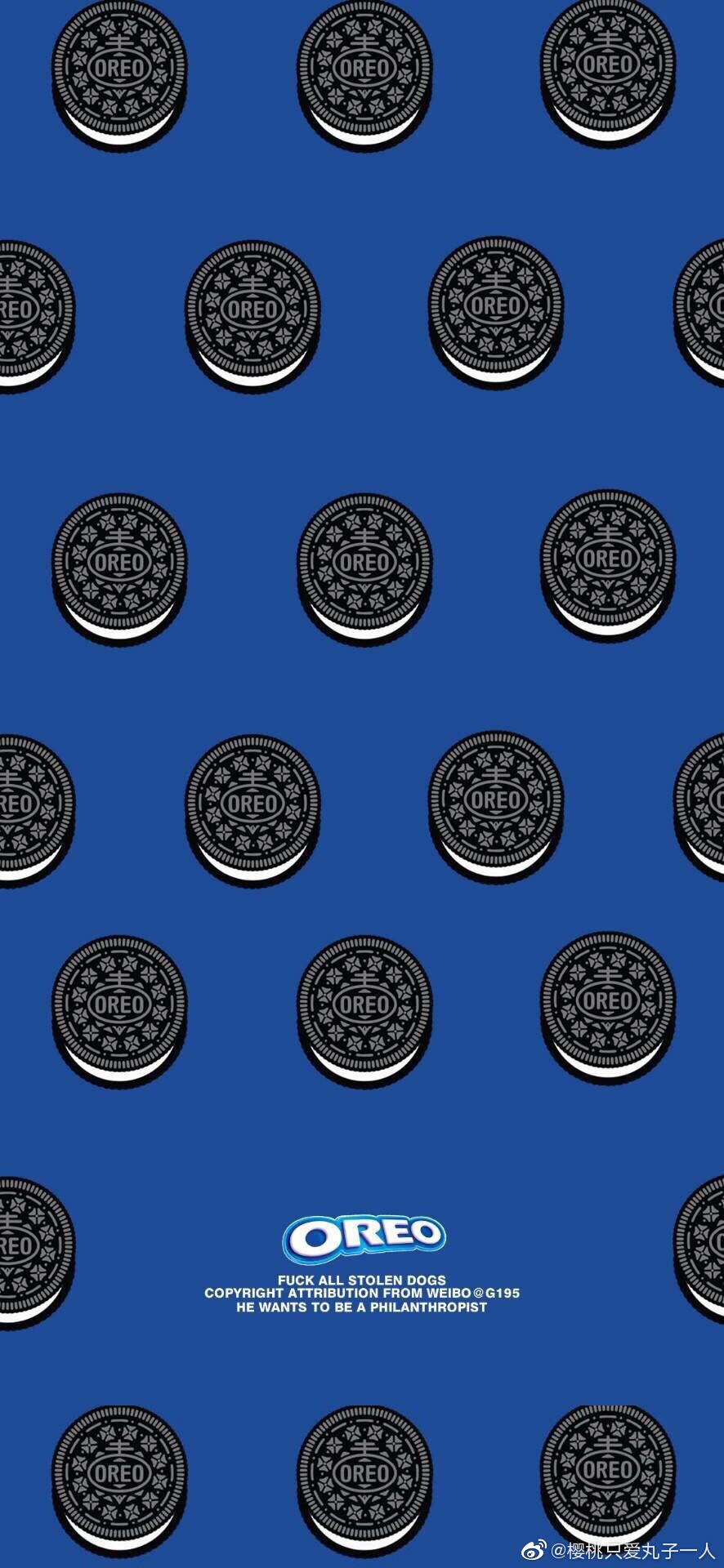 A blue background with many black circles - Oreo