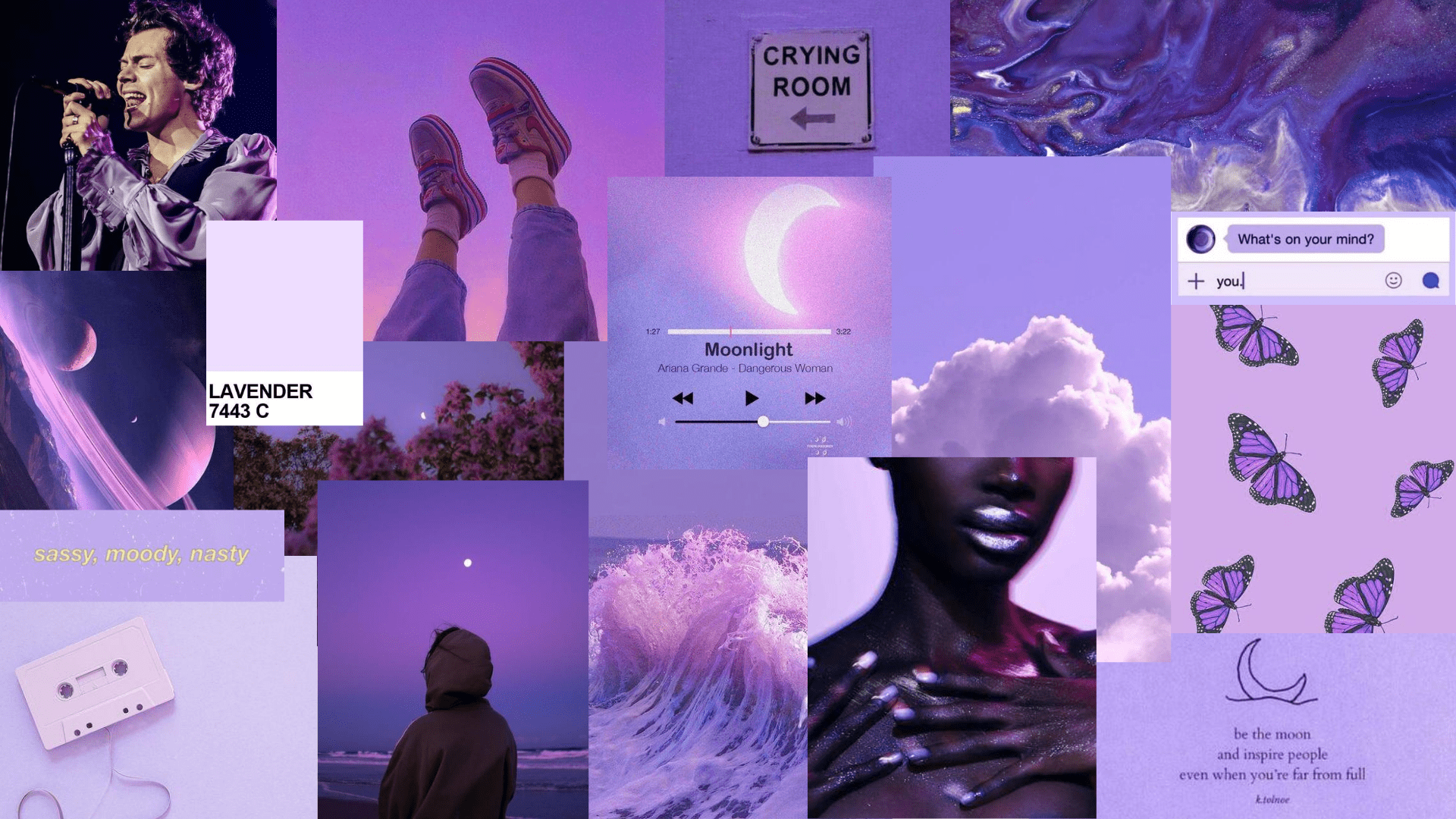 A collage of pictures with purple backgrounds - Purple