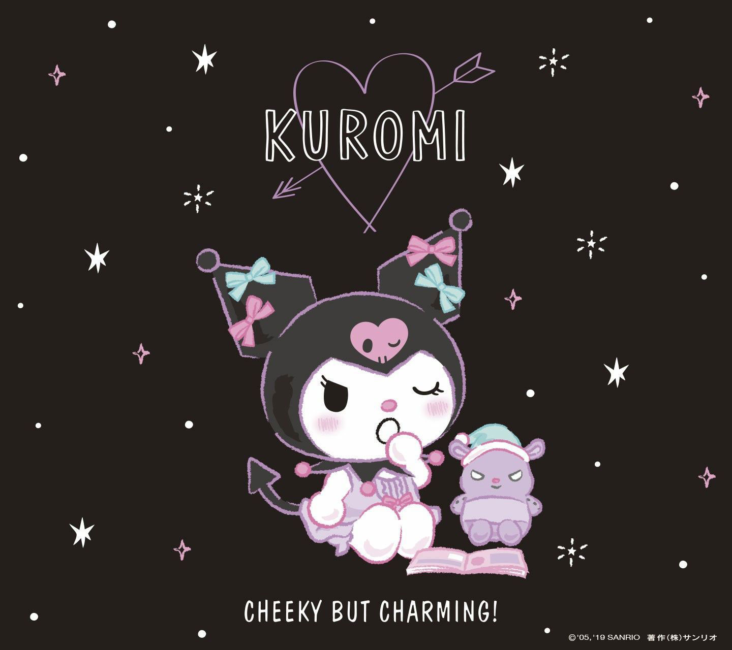 A cute kawaii anime character with the words, `` cheeky but charming '' - Hello Kitty, Kuromi