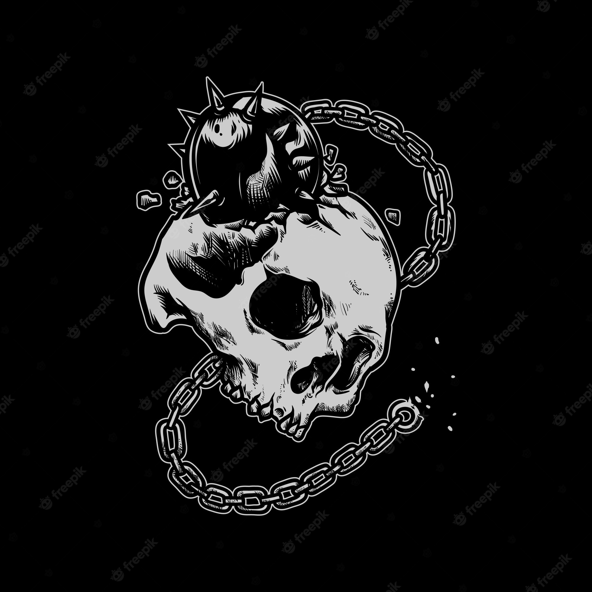 Premium Vector. Handdrawn crash skull illustration