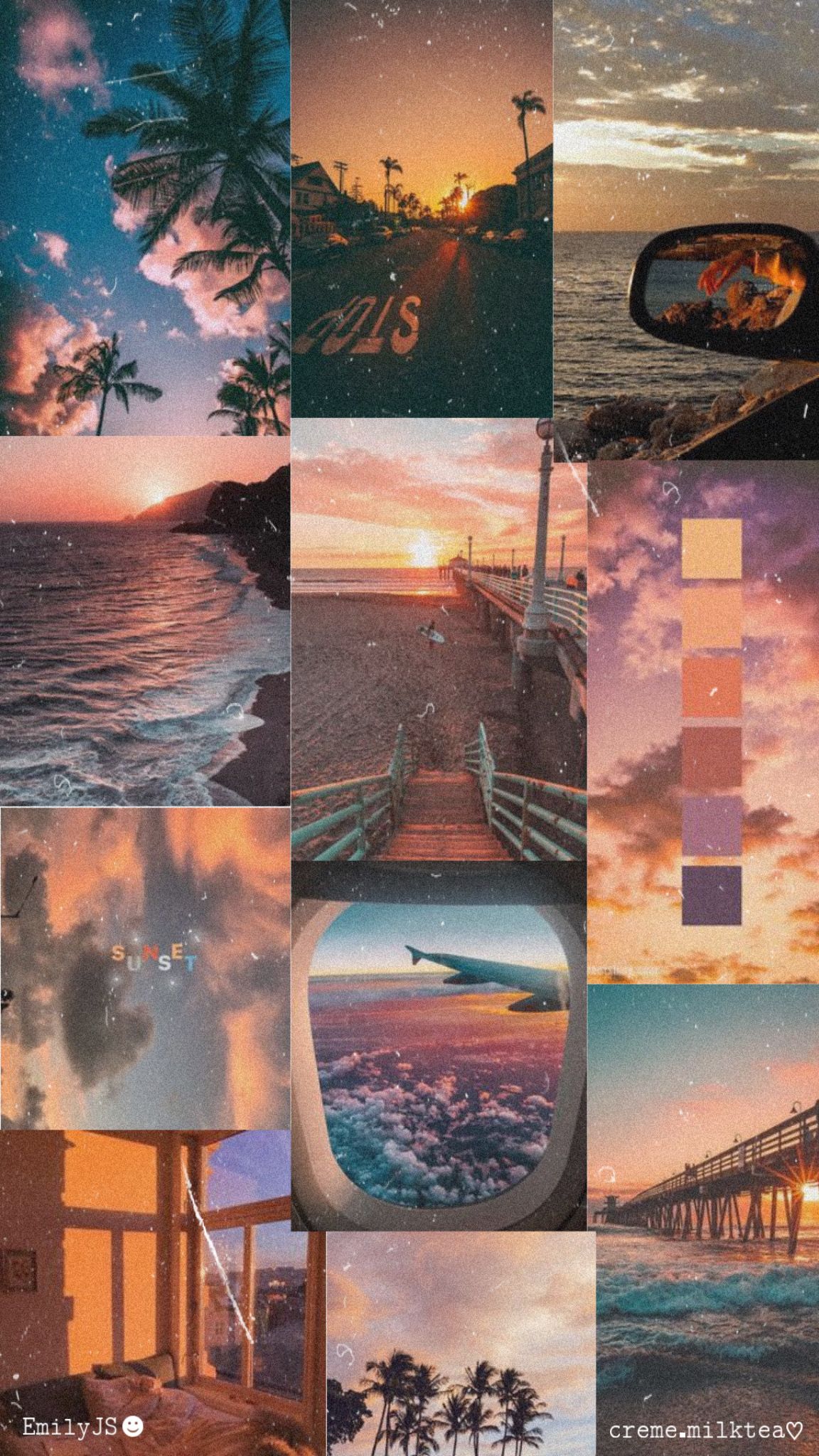 Aesthetic collage sunset sky clouds beach plane palm trees ocean - Sunset, beautiful, collage