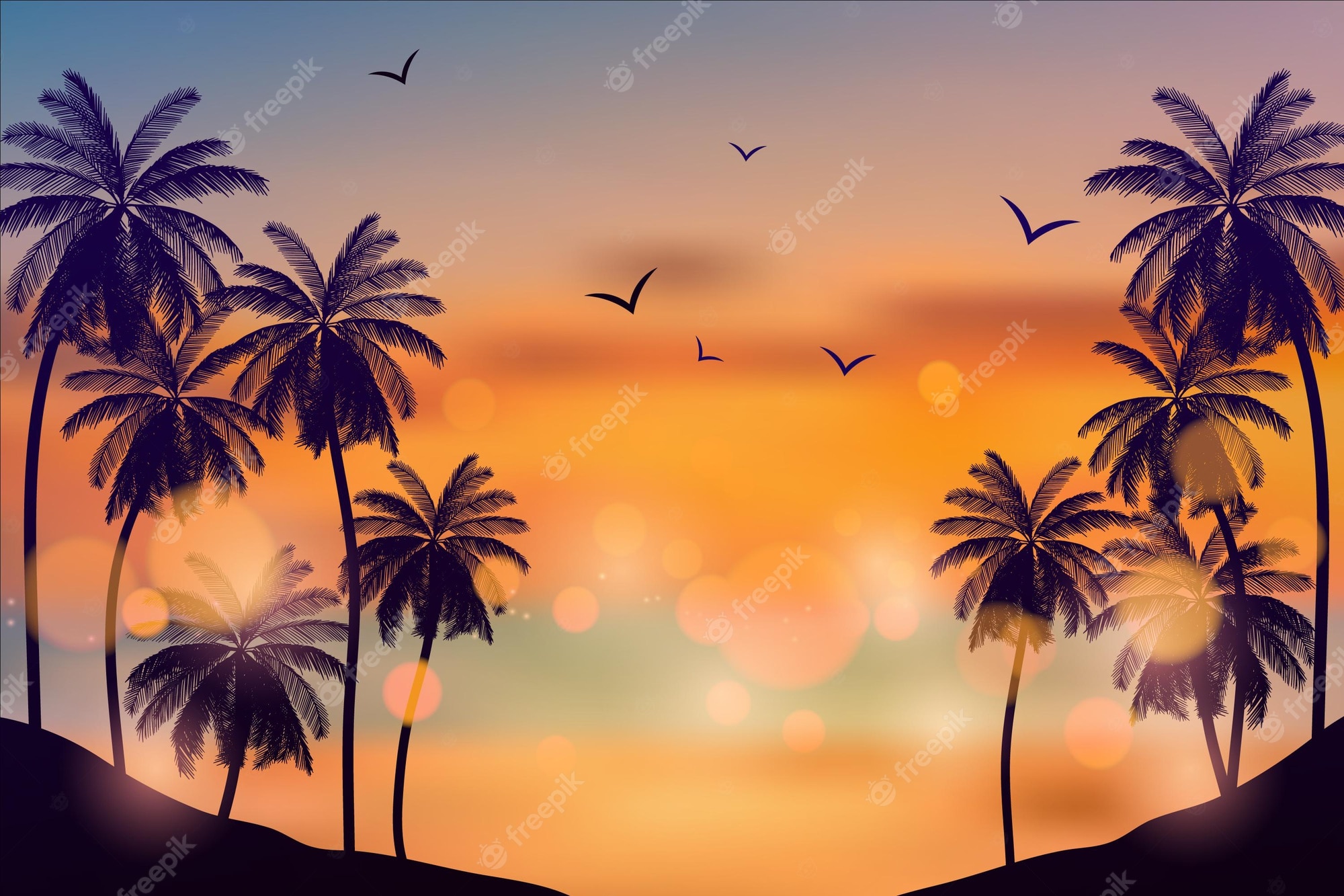 Premium Vector. Minimalist sunset sea aesthetic desktop wallpaper