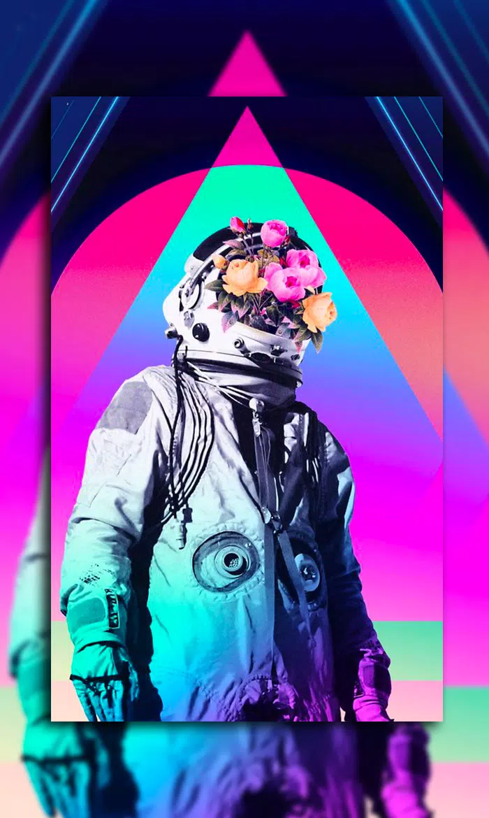 Aesthetic phone wallpaper of an astronaut with flowers in their helmet - Vaporwave