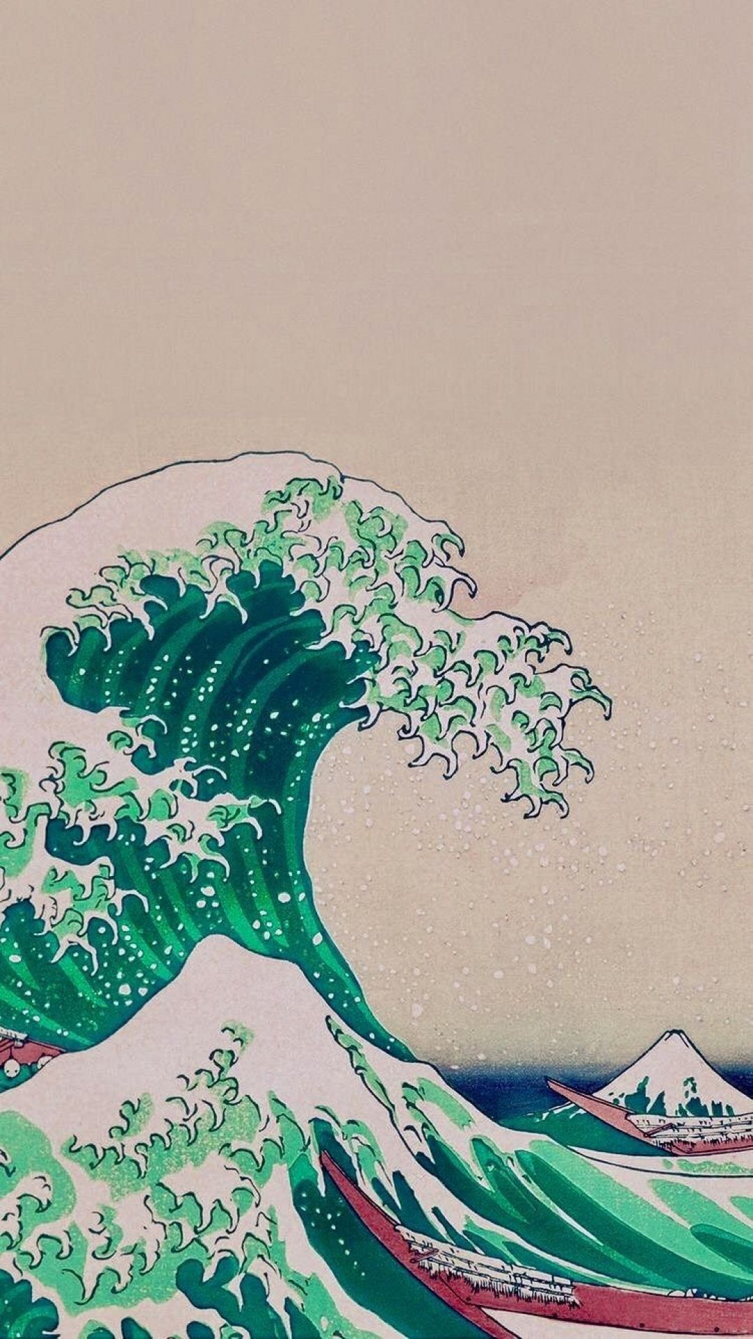 Green wave painting on a beige background - Vaporwave