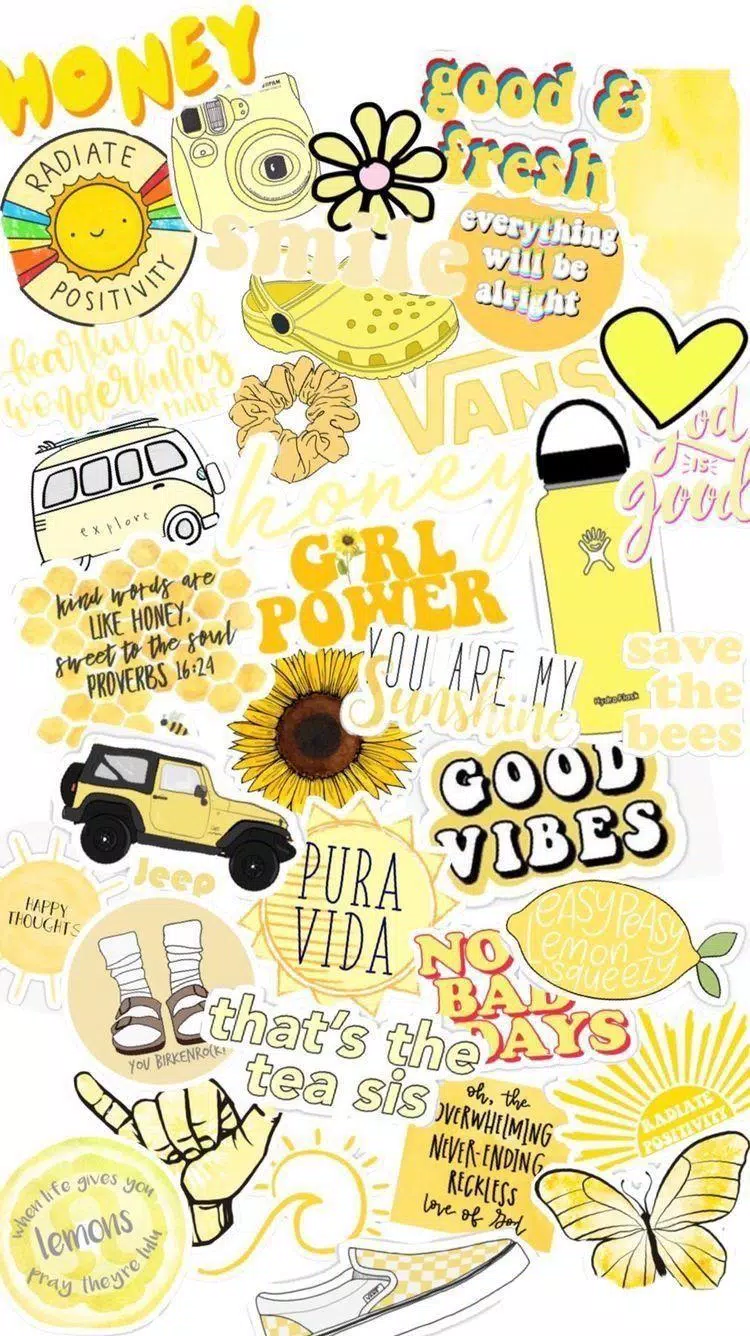 Aesthetic yellow background with stickers - VSCO
