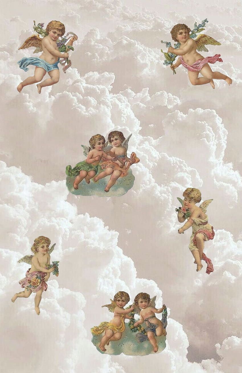 A group of cupid angels are flying in the sky - Angels