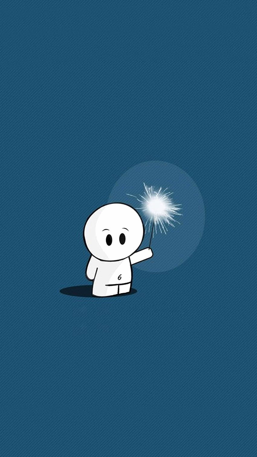 IPhone wallpaper with a white stick figure holding a sparkler on a blue background - Happy