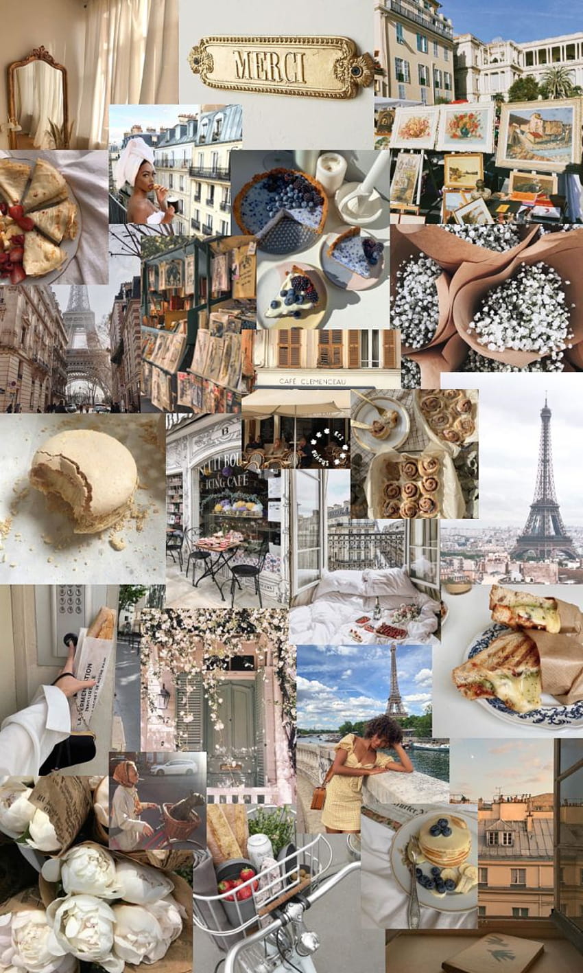 A collage of pictures showing different foods and landmarks - Paris