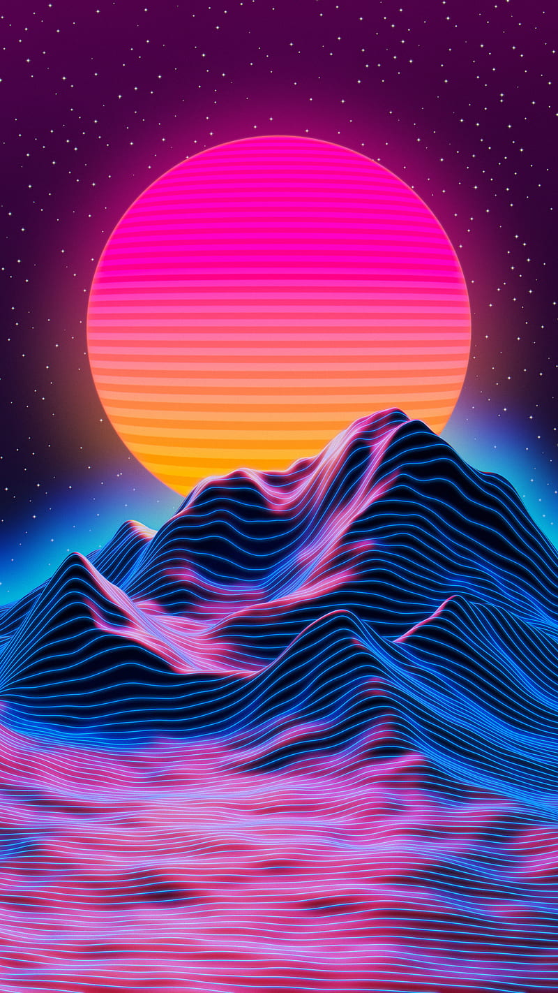 Vaporwave, 70s, colorful, higgsas, iphone, mountain, old school, outrun, purple, HD phone wallpaper