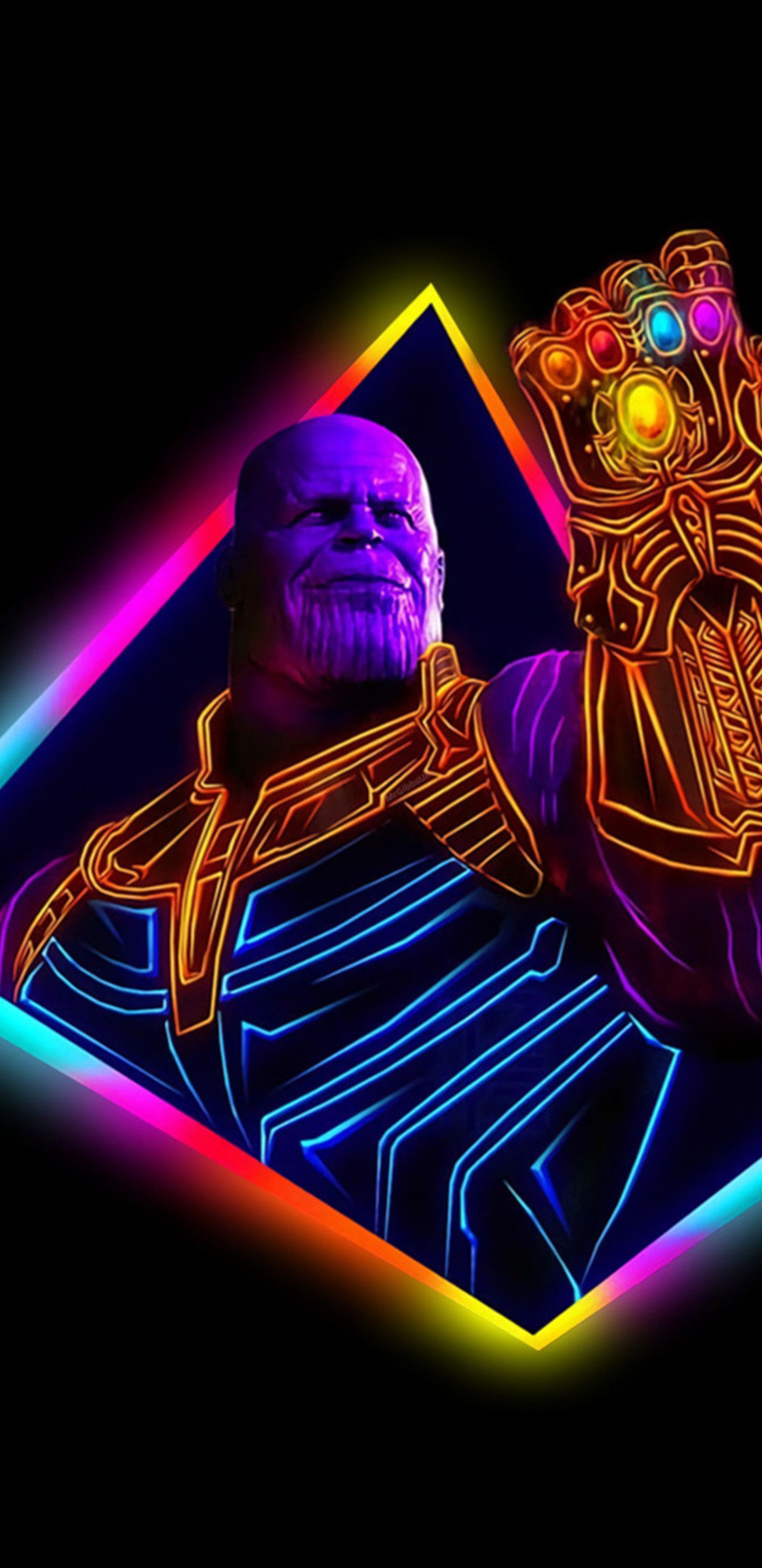 Thanos neon iPhone wallpaper - 80s