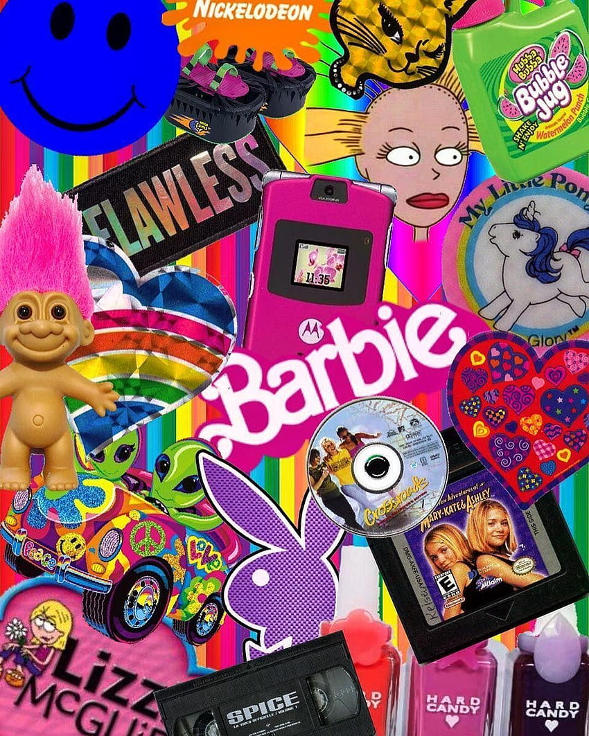 A collage of various items with the word barbie on it - 2000s