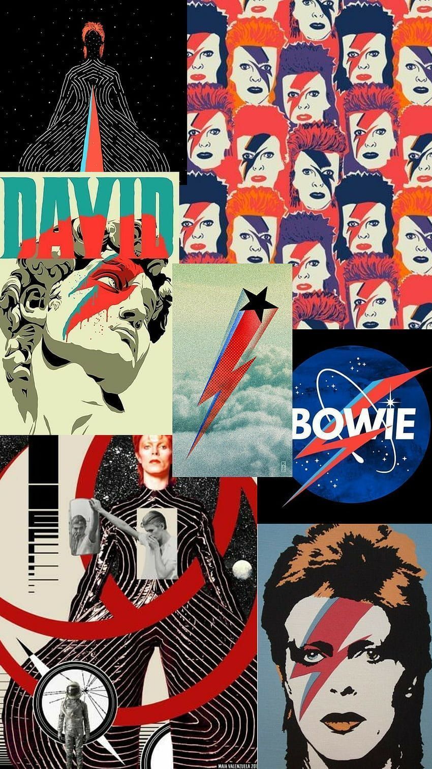 A collage of David Bowie's album covers and artwork. - David Bowie