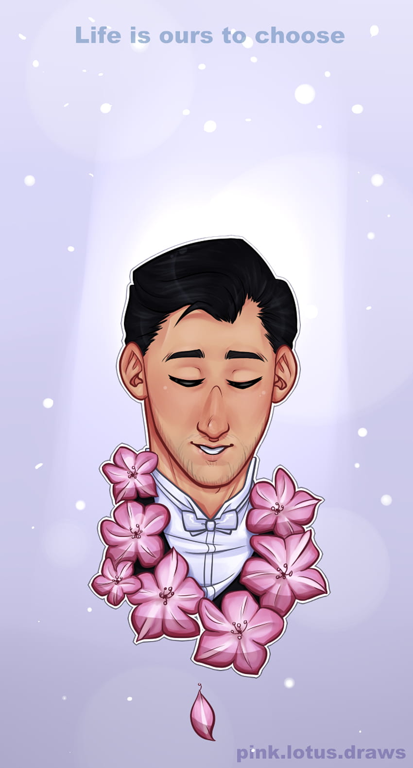 A man with flowers on his face and the words life is ours to choose - Markiplier