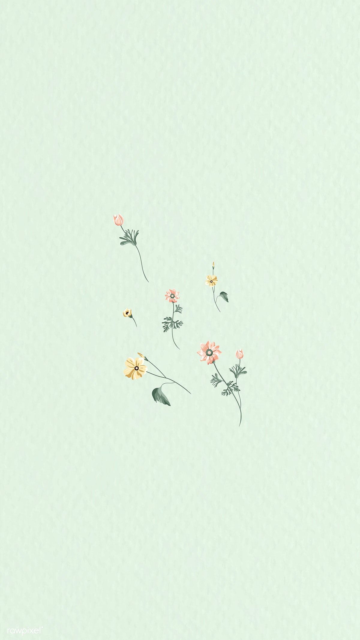 Download premium vector of Hand drawn wildflowers on a green background - Pastel, mint green, spring, pastel green