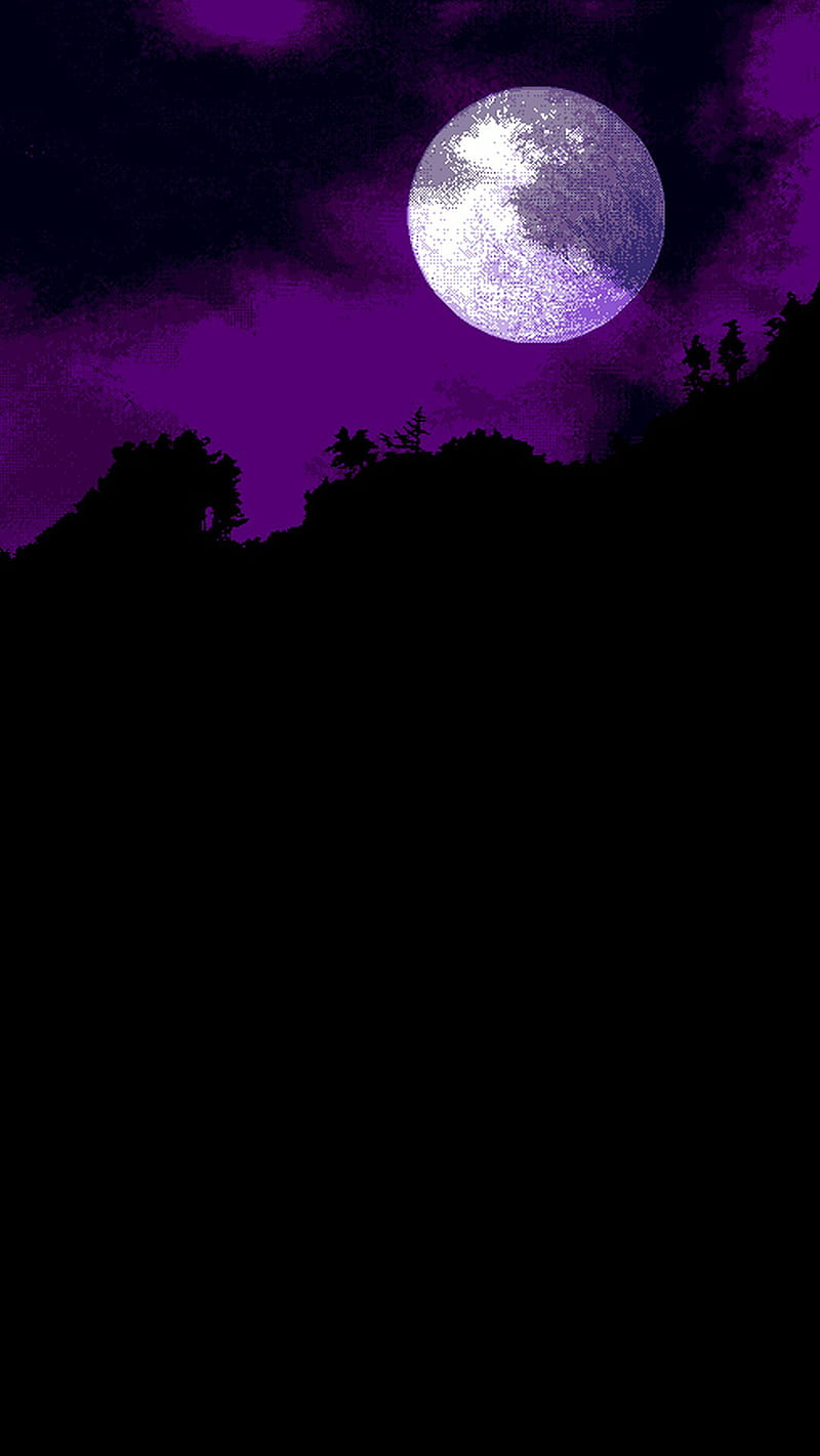 Moon Pixelart, purple, night, moonlight, dark, aesthetic, pixel, vaporwave, purple moon, HD phone wallpaper