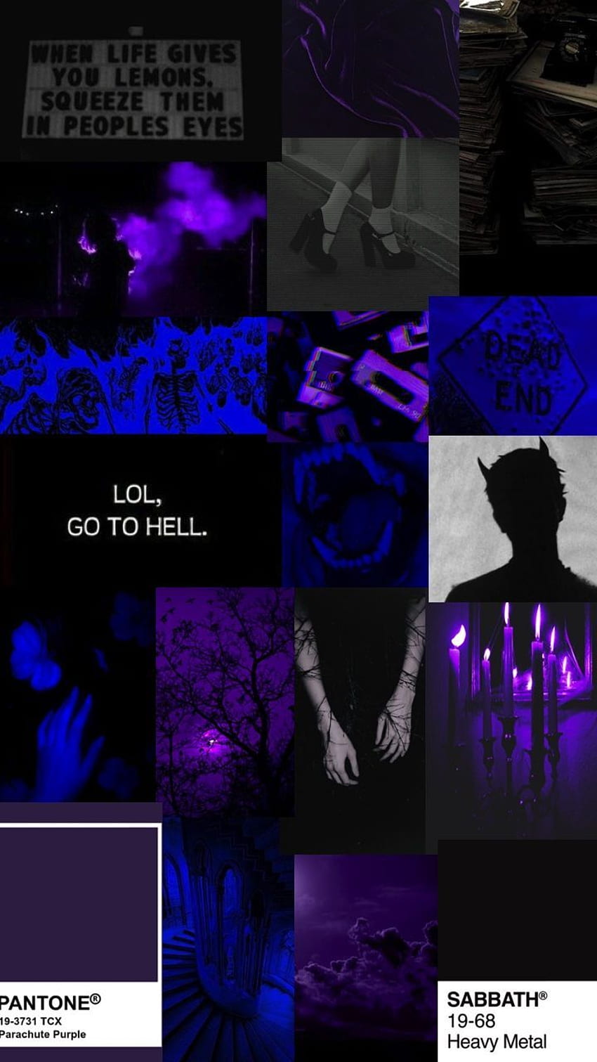 A collage of pictures with the words lool go to hell - Dark purple, gothic