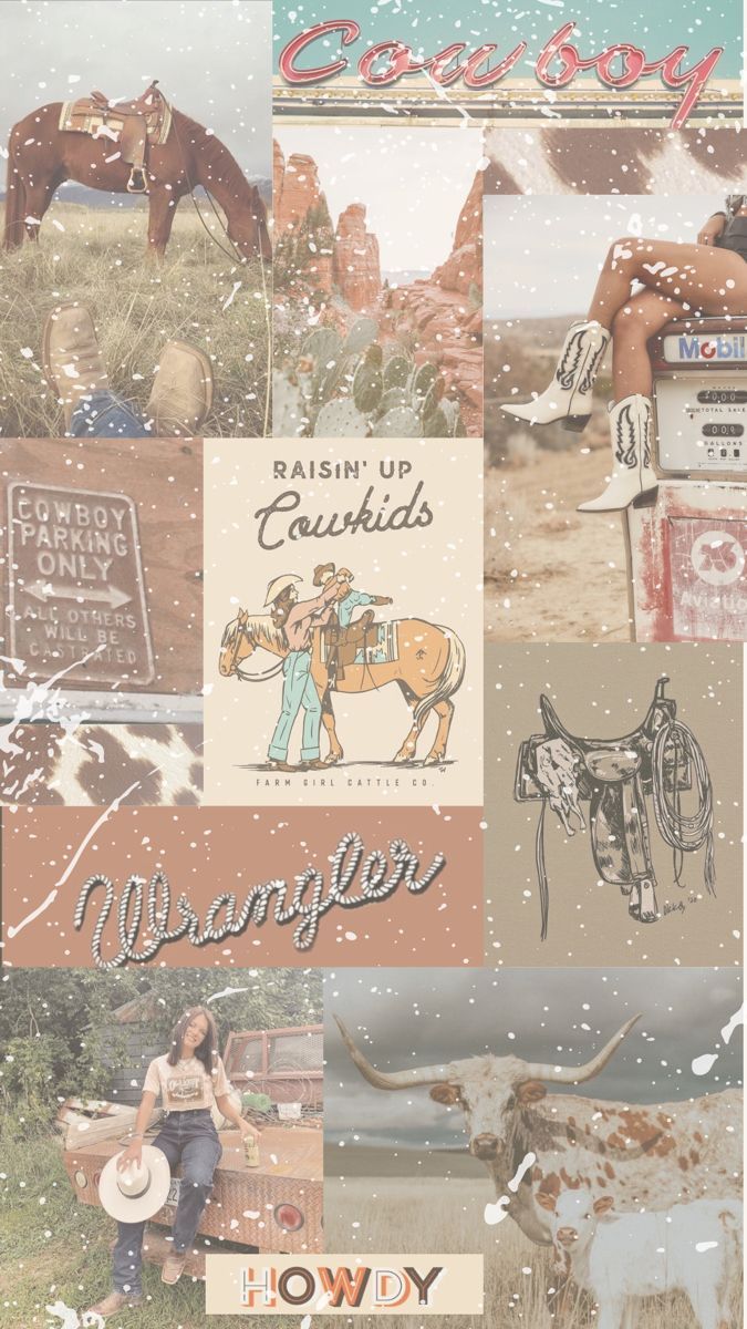 A collage of pictures with different text - Cowgirl, farm