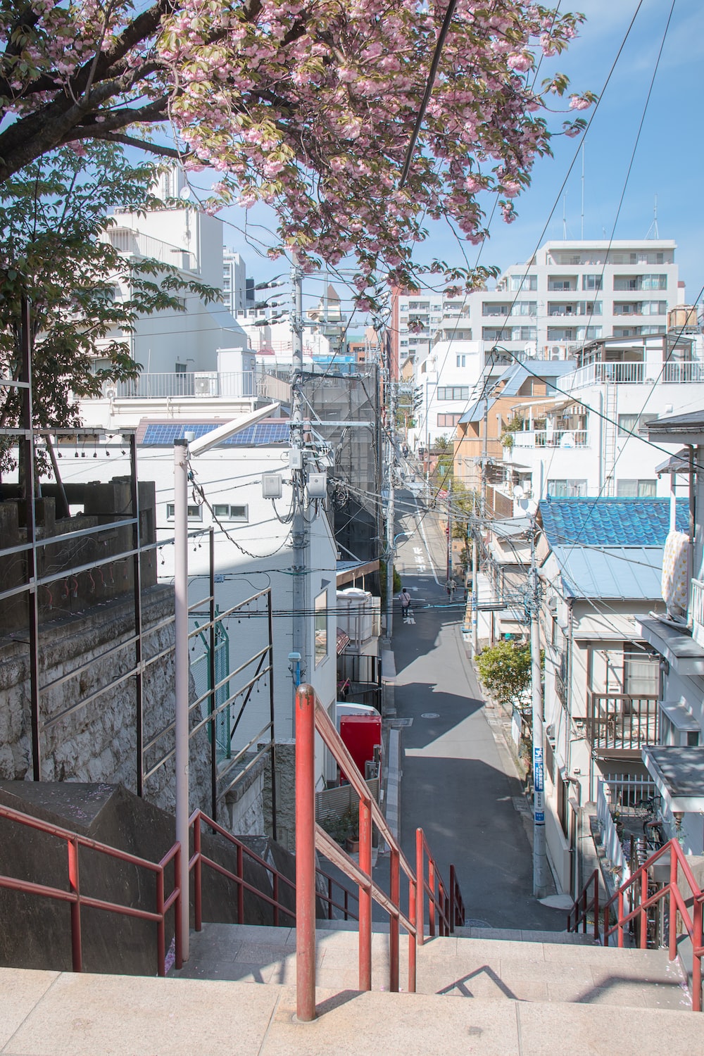 A stairway leading up to the street - Japan