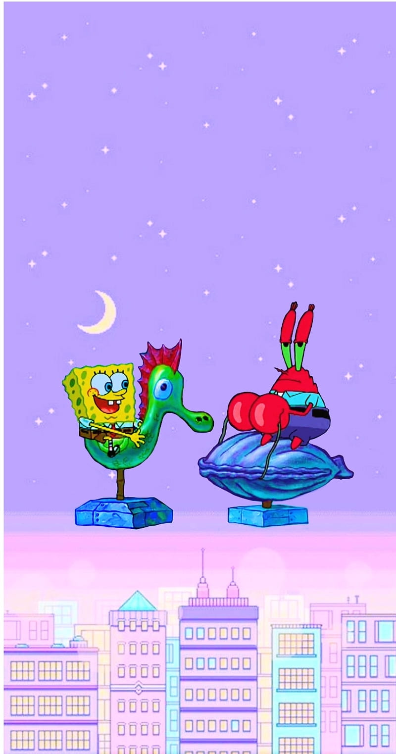 IPhone wallpaper of SpongeBob and Gary on a carousel - SpongeBob