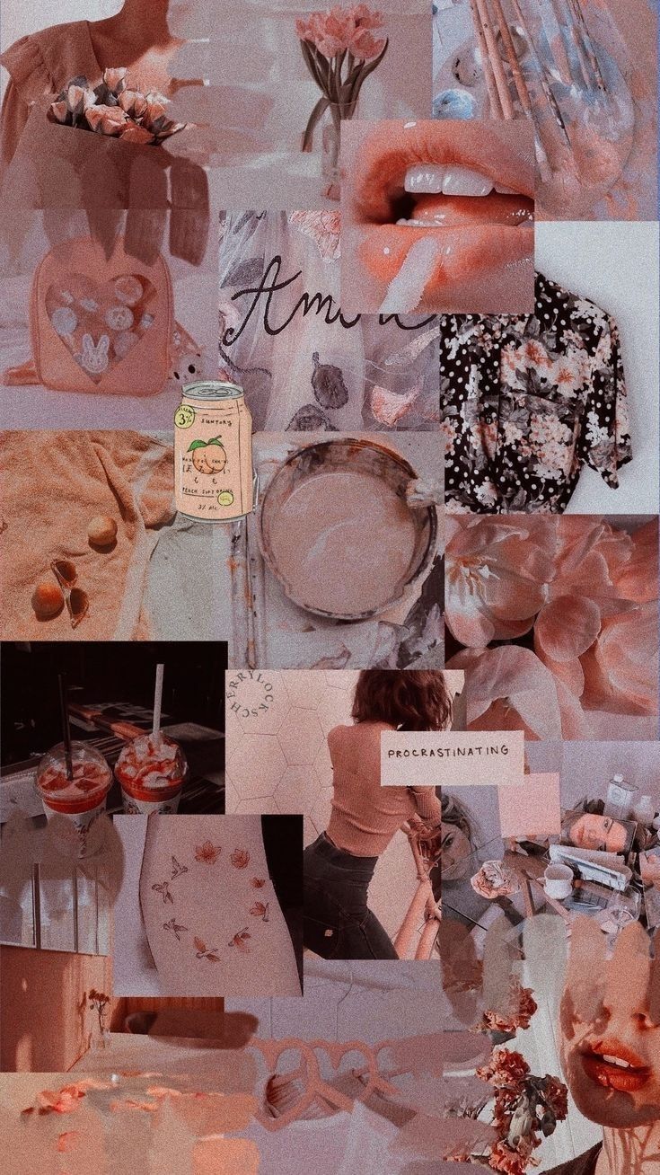 A collage of pictures with different things in them - Ariana Grande, bestie, peach