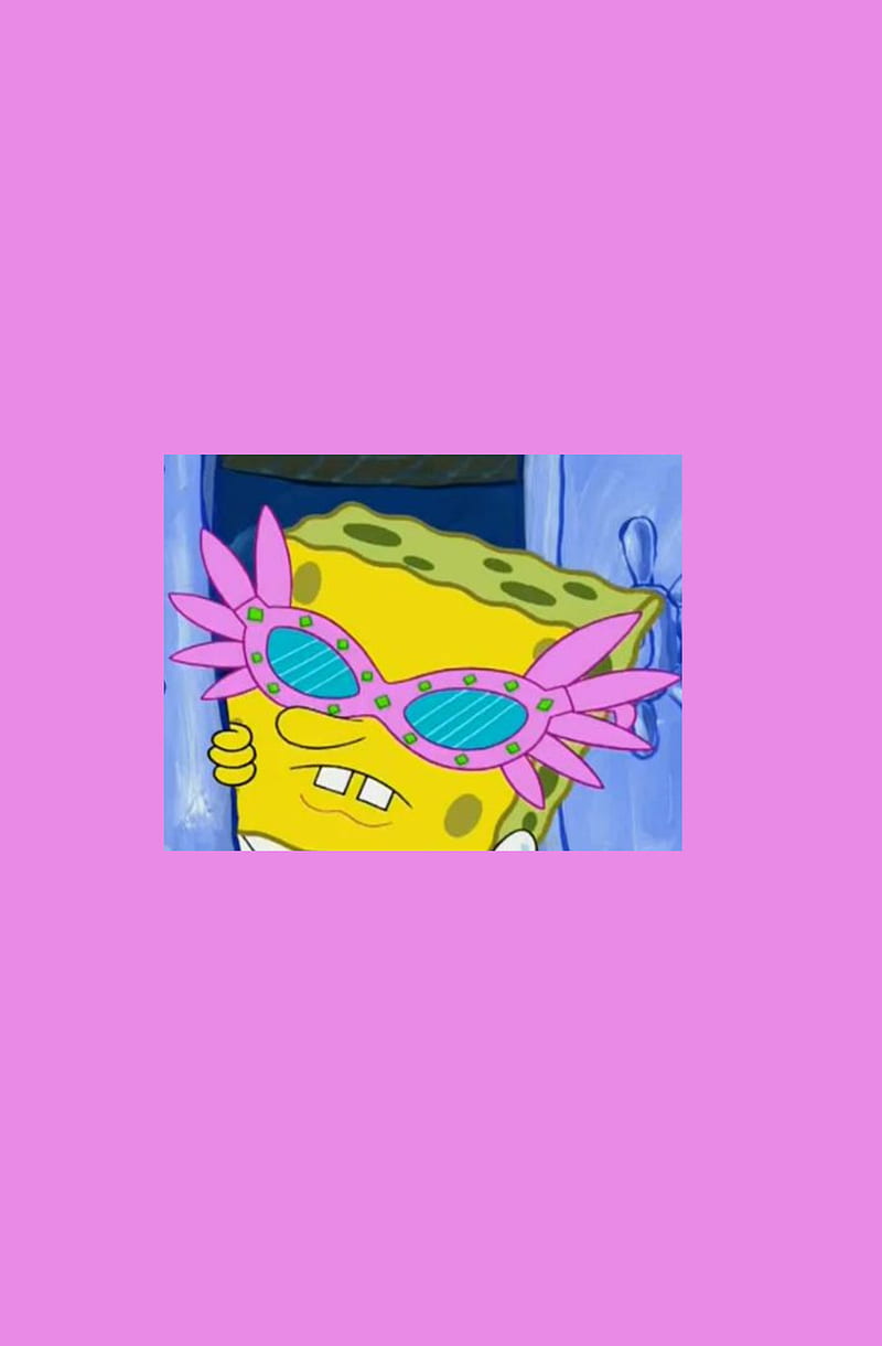 Spongebob with sunglasses on a pink background - SpongeBob