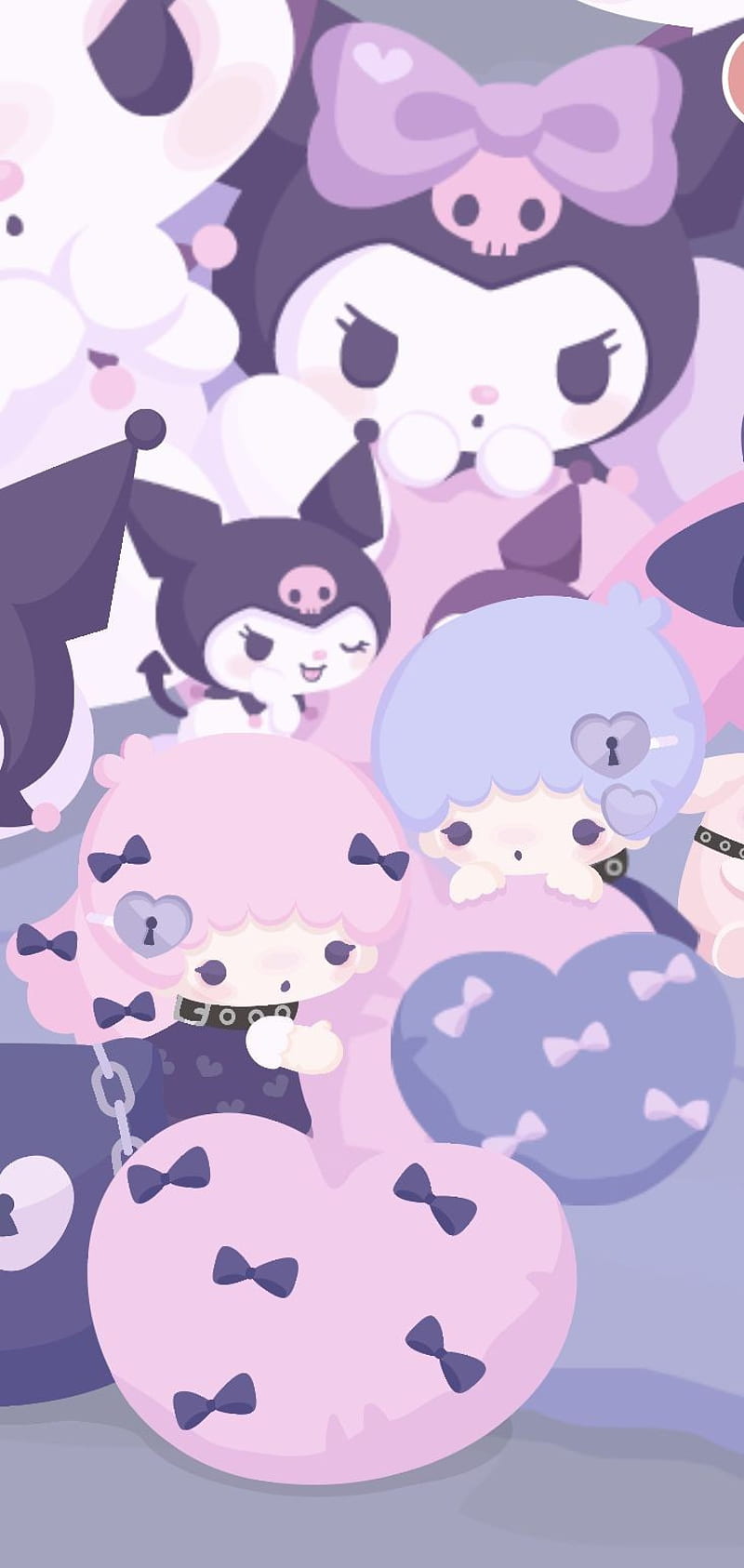 A group of Sanrio characters including Kuromi, My Melody, and Little Twin Stars. - Kuromi
