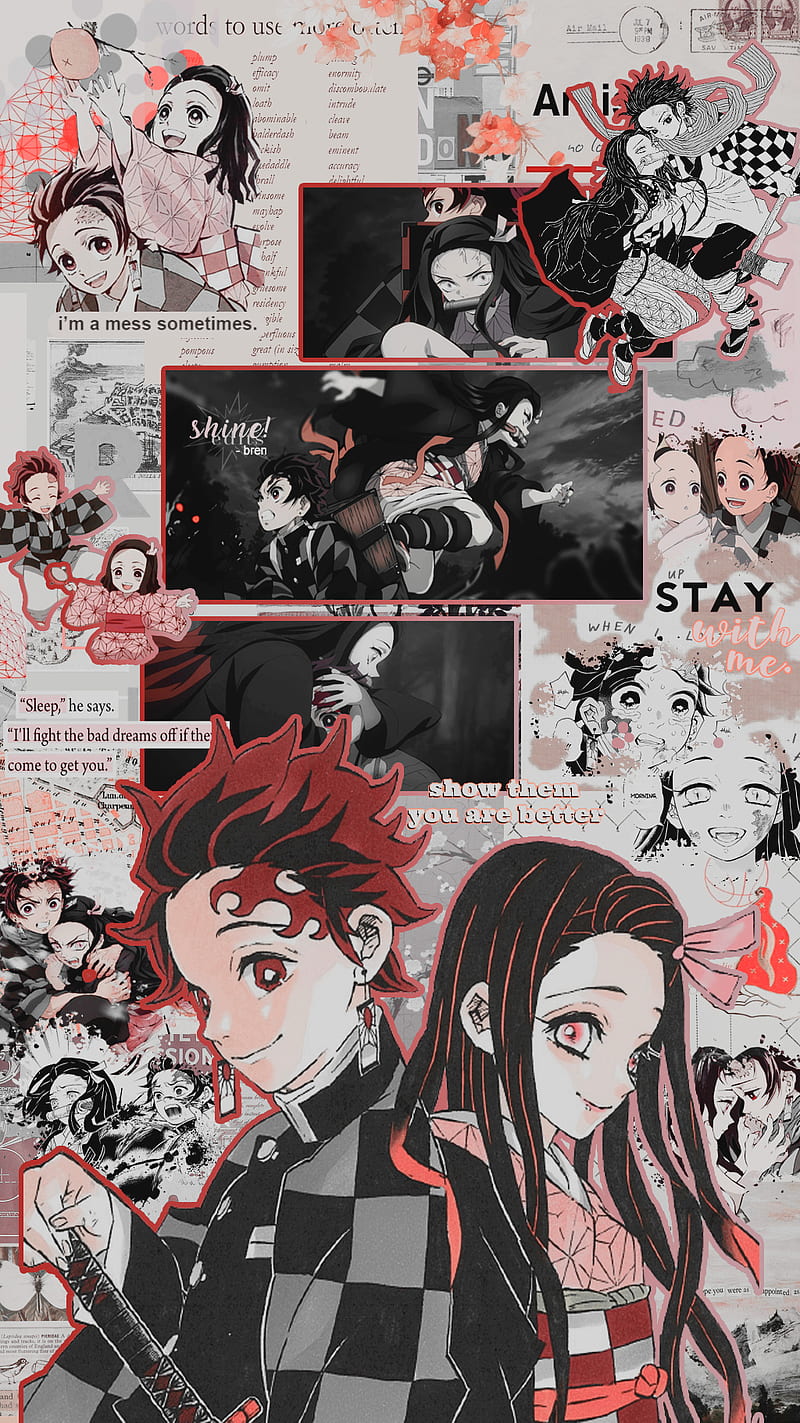 A collage of images with different characters - Nezuko, Tanjiro Kamado