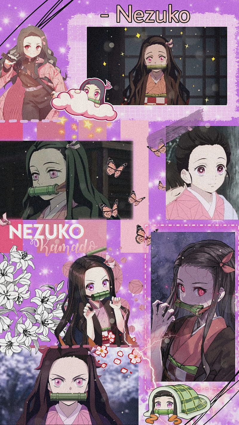 Nezuko Kamado, pink, demon slayer, edit, tanjiro, manga, purple, demon, anime, HD phone wallpaper