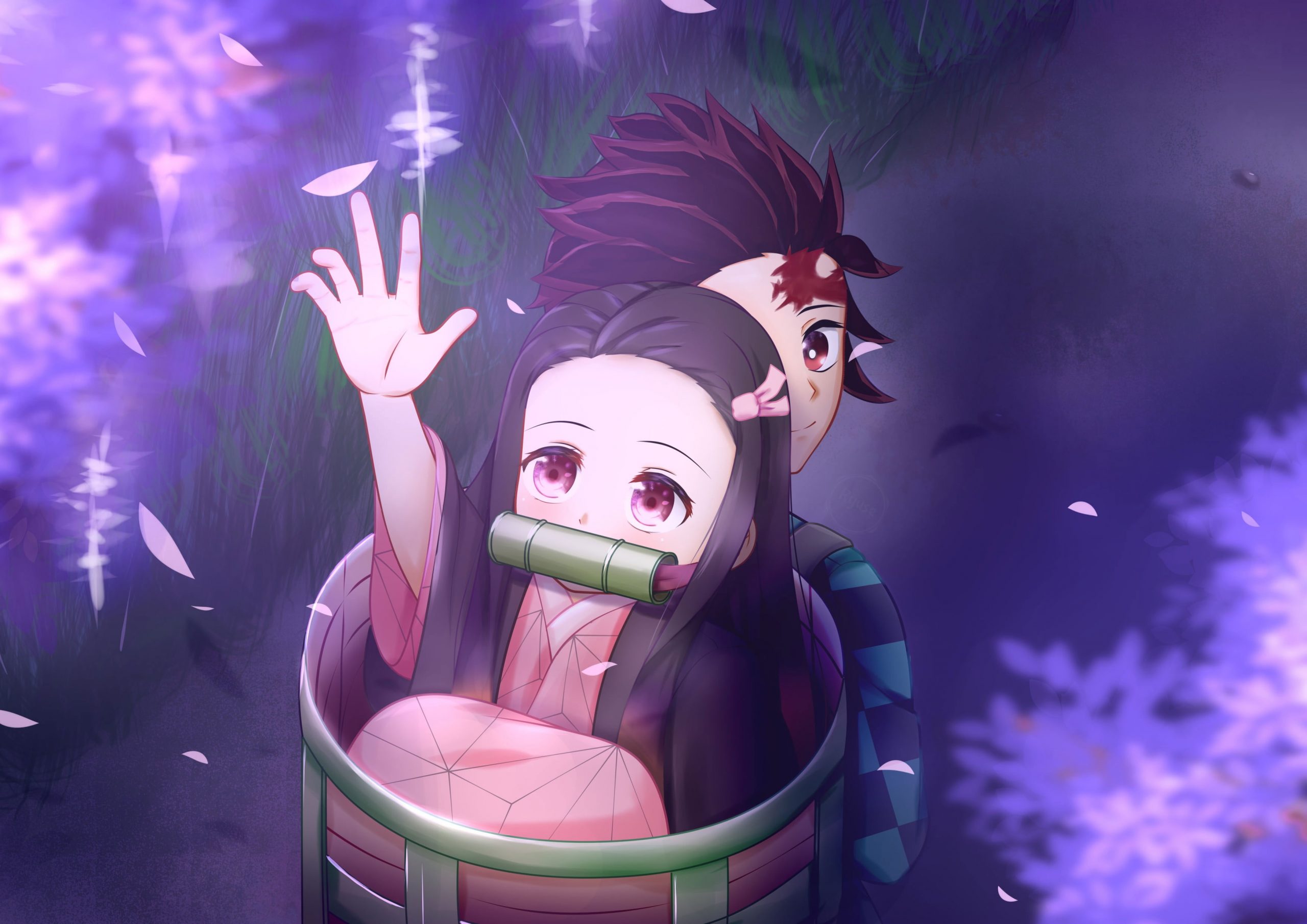 Nezuko and Tanjiro in a bath - Nezuko