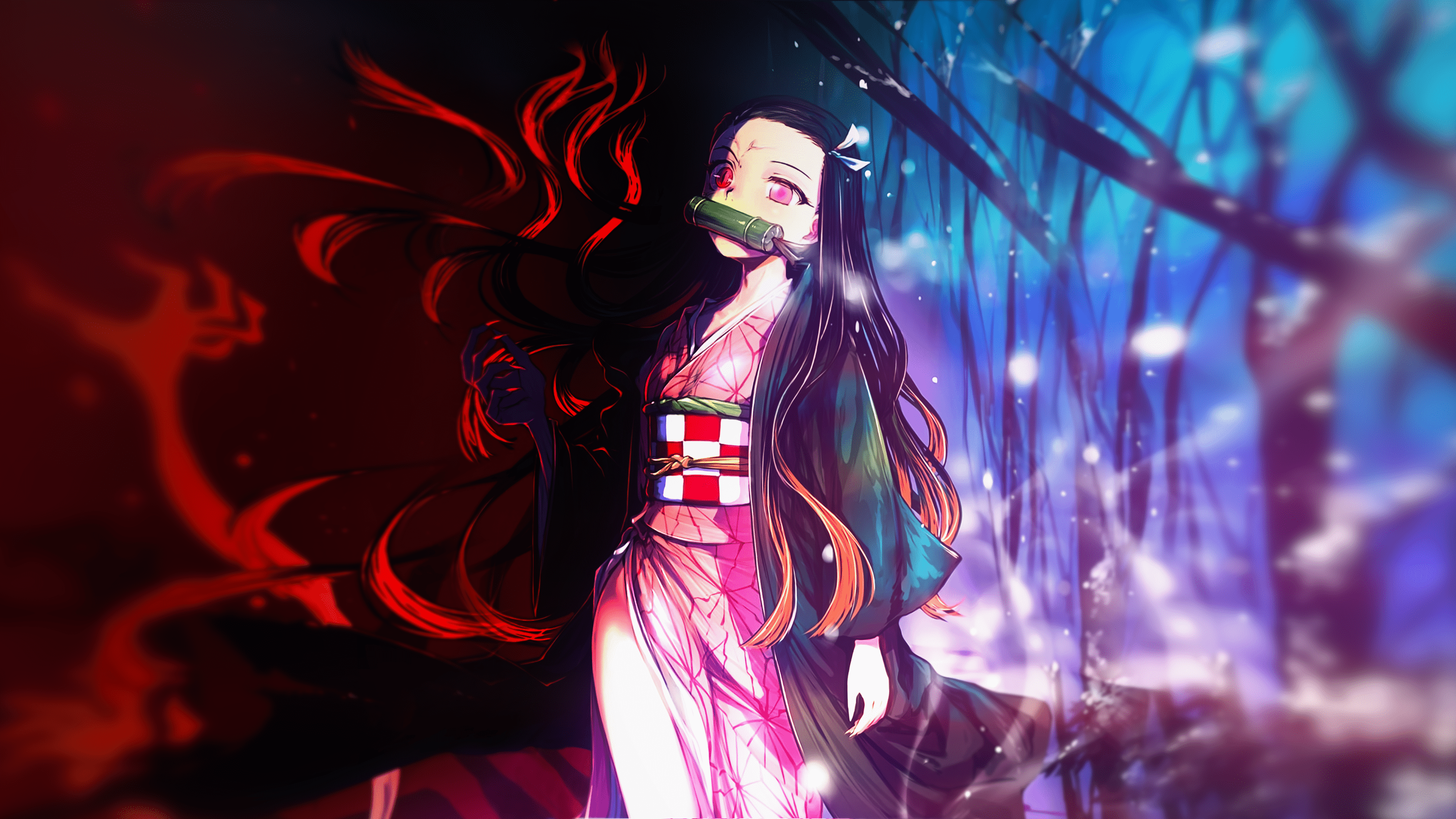 A woman in anime style with red hair - Nezuko