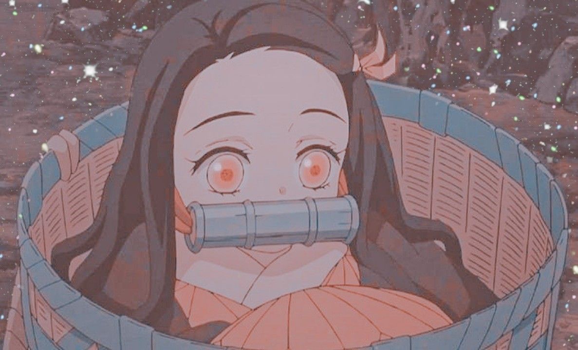 Anime girl in a basket with stars - Nezuko