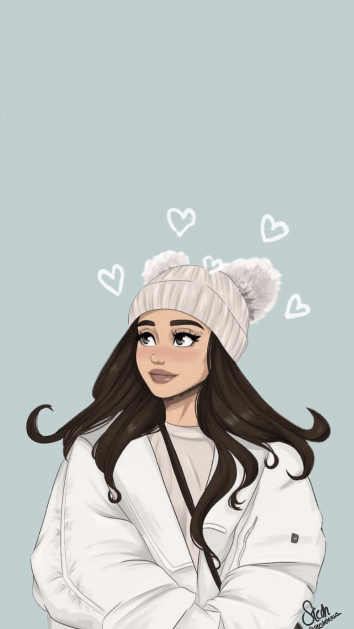 A girl in white coat and hat - Ariana Grande