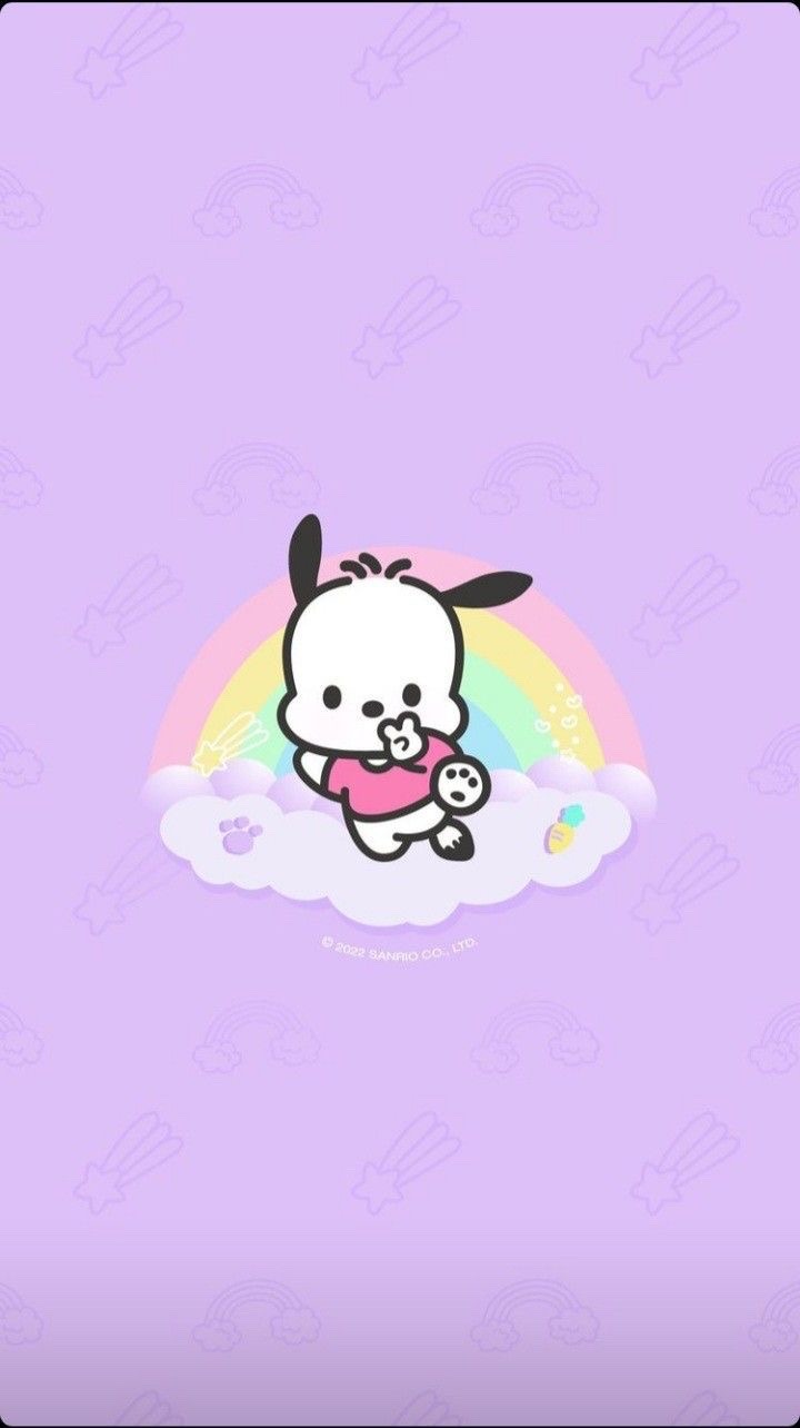 A cute little dog is sitting on top of the rainbow - Sanrio