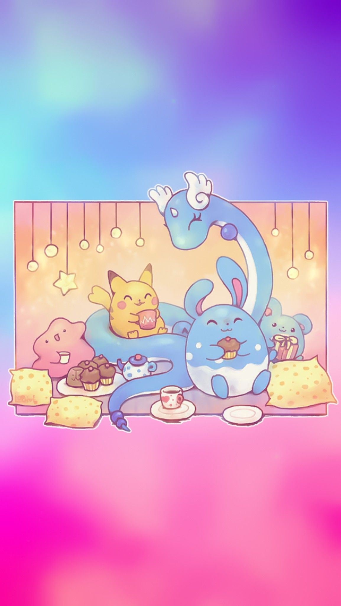 A picture of some cute animals sitting at the table - Pokemon
