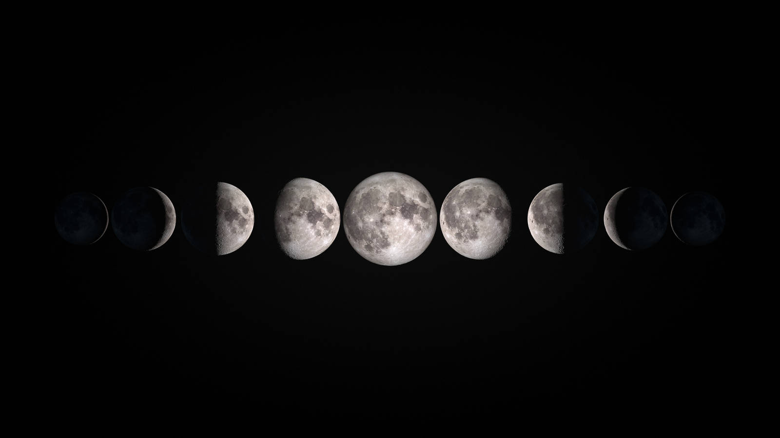 Download Seven Moon Phases In Dark Background Wallpaper