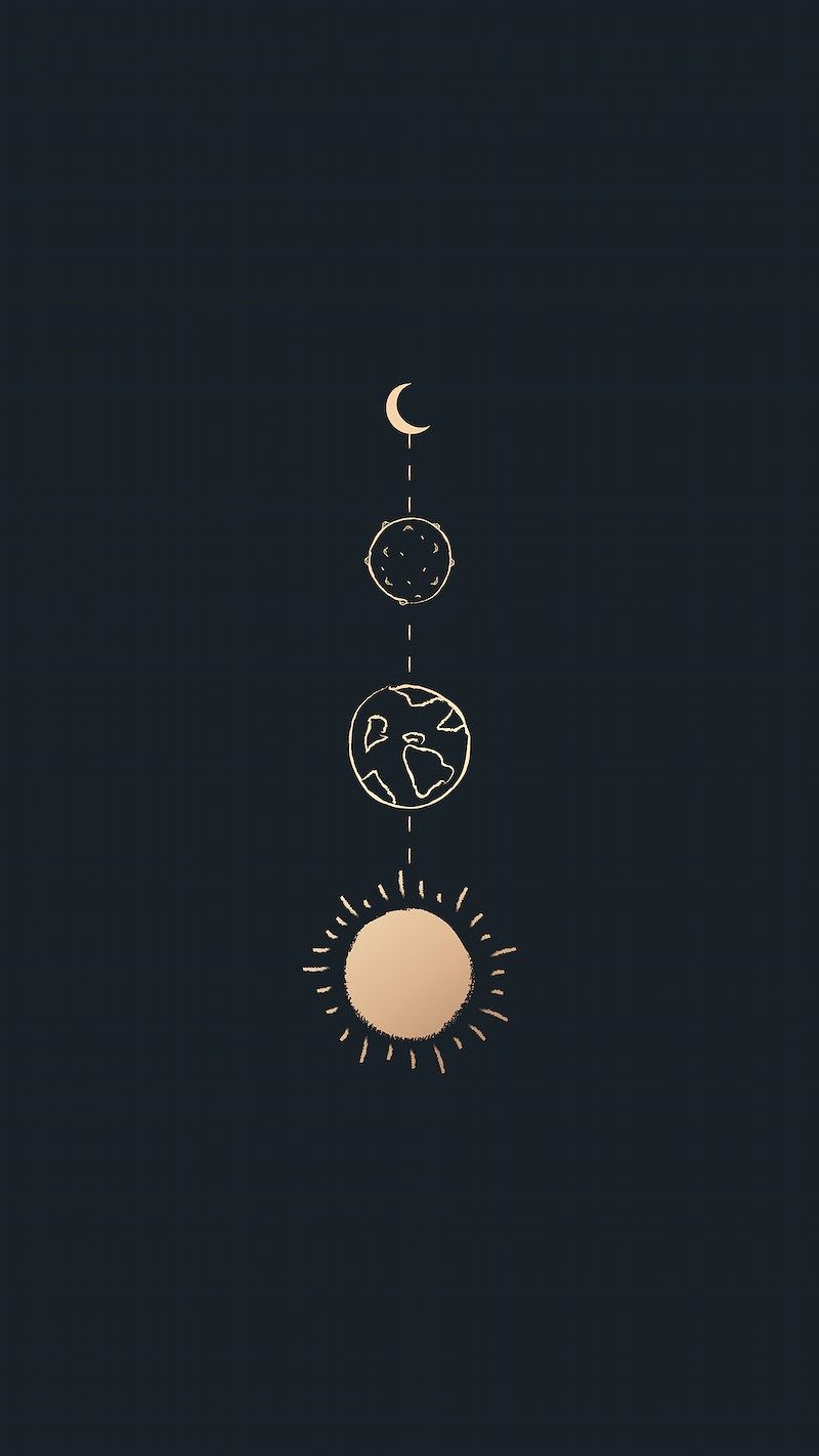 A minimalist aesthetic wallpaper of the sun, moon, and earth. - Moon phases, modern