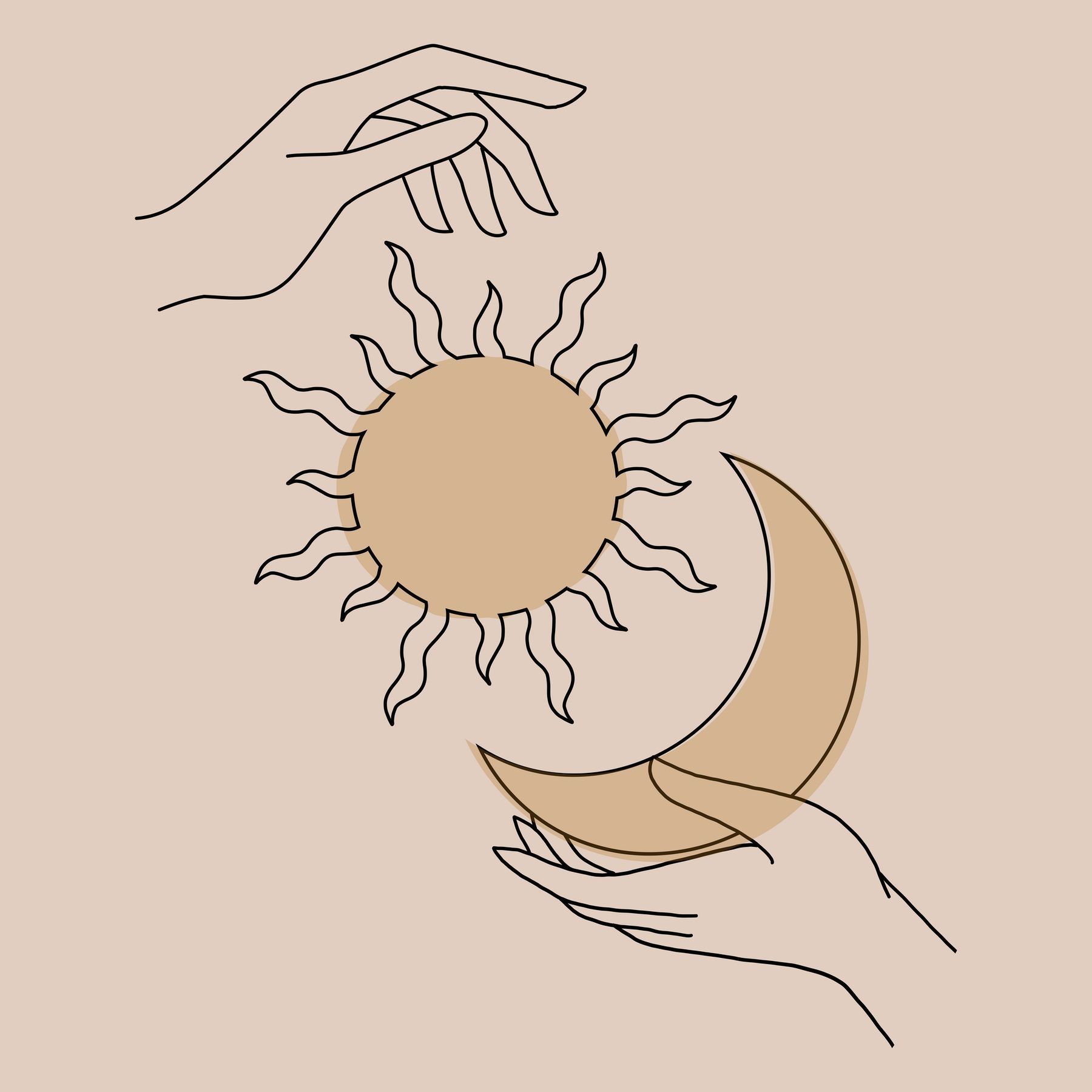 Hands holding the sun and moon - Sun, sunlight