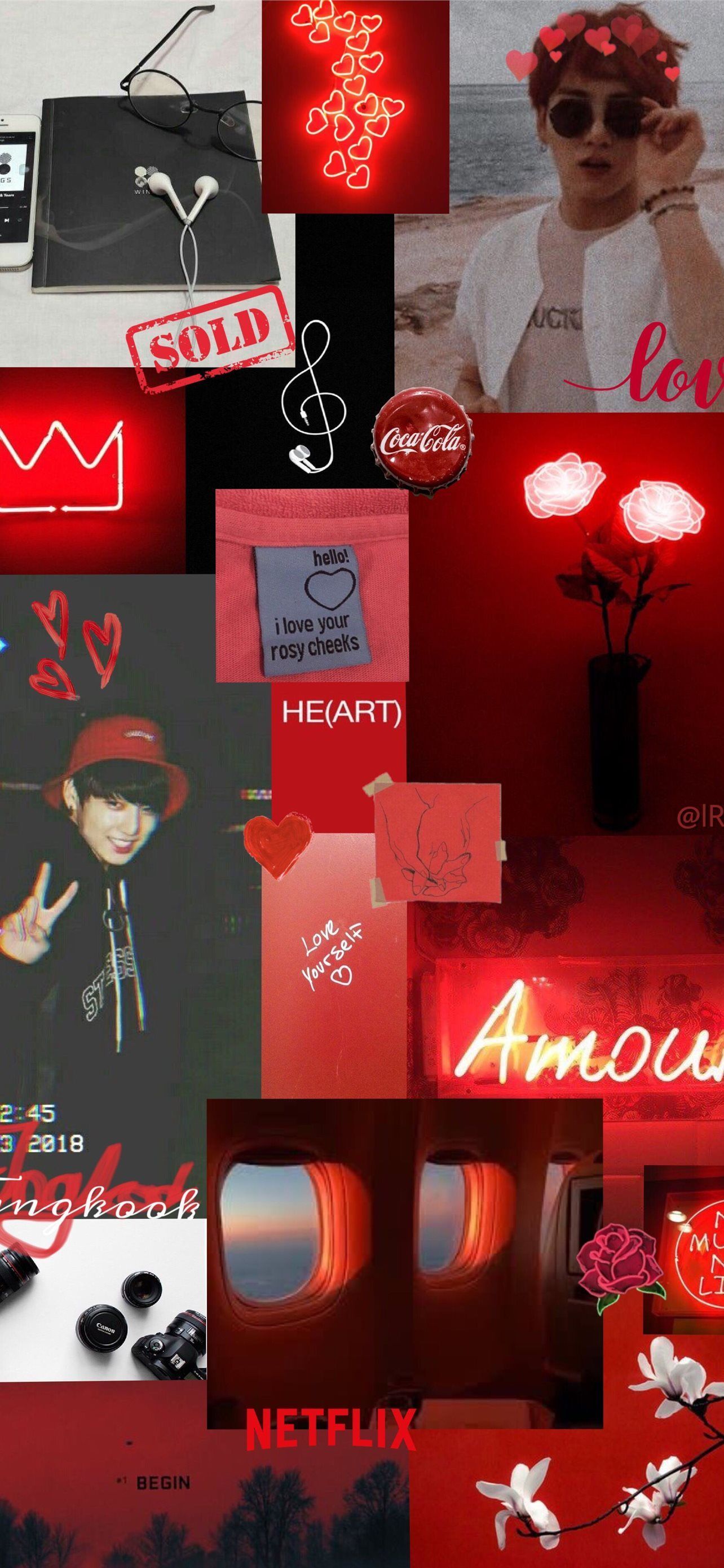 A collage of pictures with red backgrounds - Red, iPhone red, neon red, dark red, Netflix