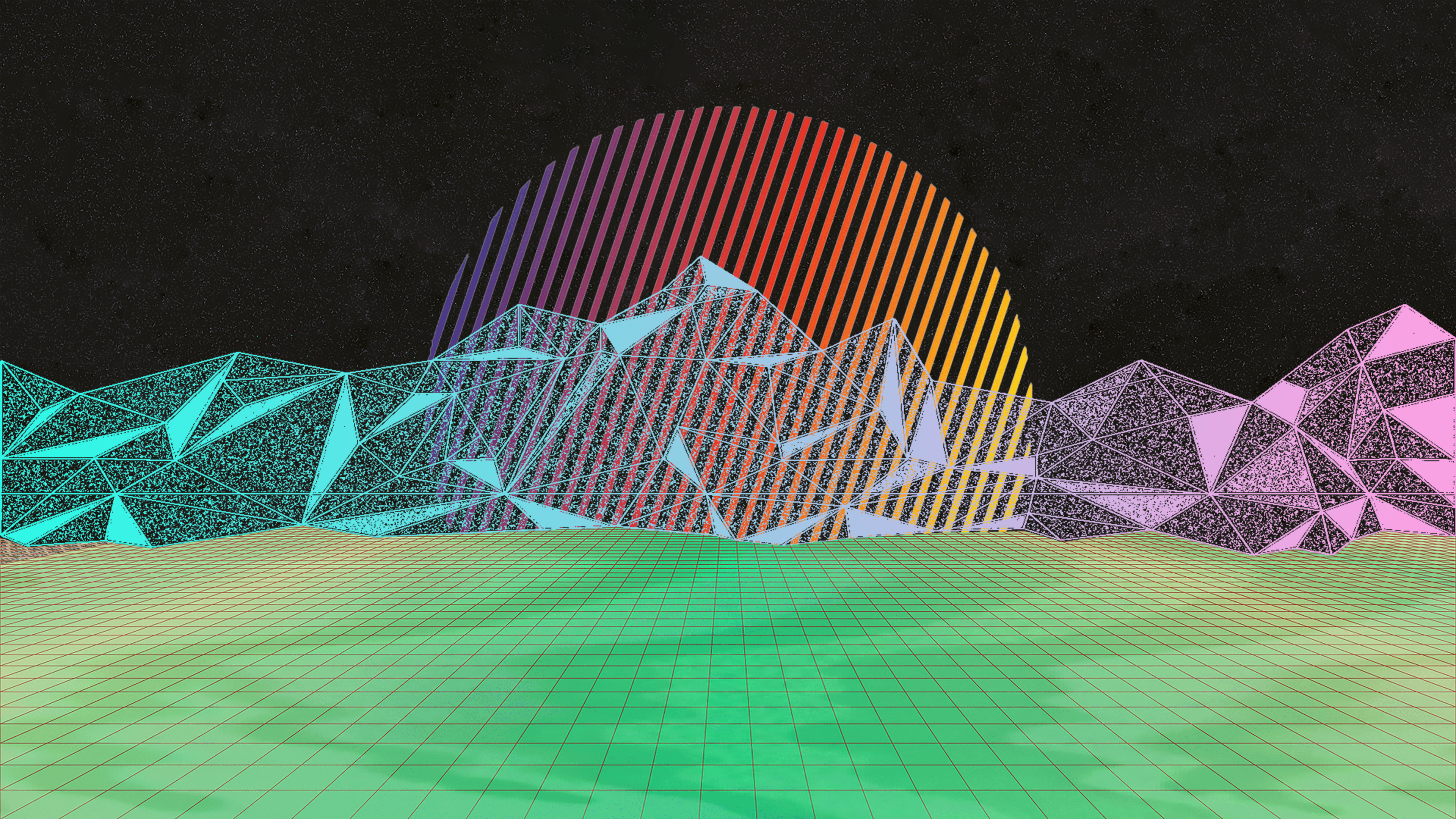 A colorful mountain with rainbow colors - Vaporwave