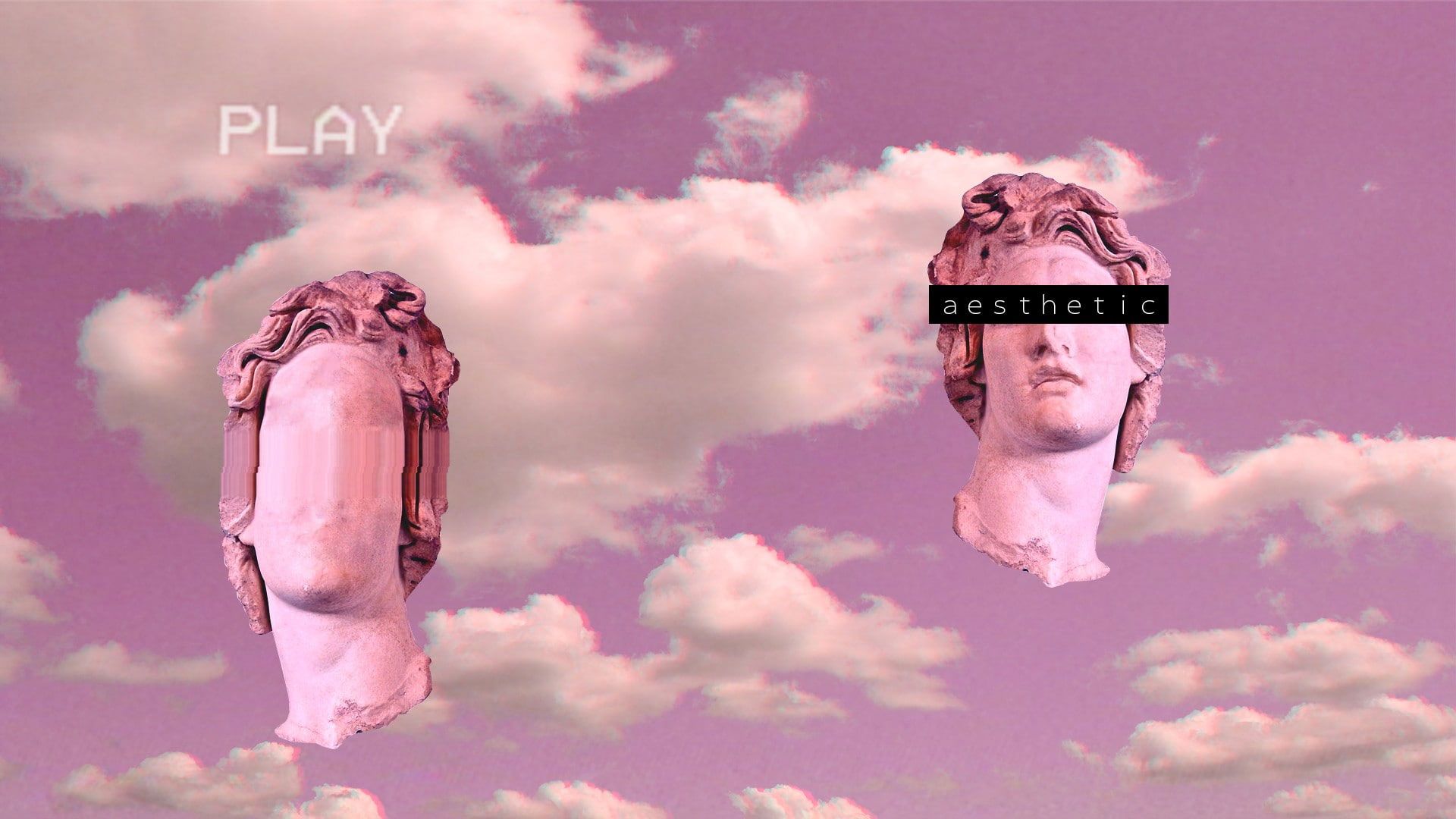 A picture of two heads with the word play on it - Vaporwave, VHS