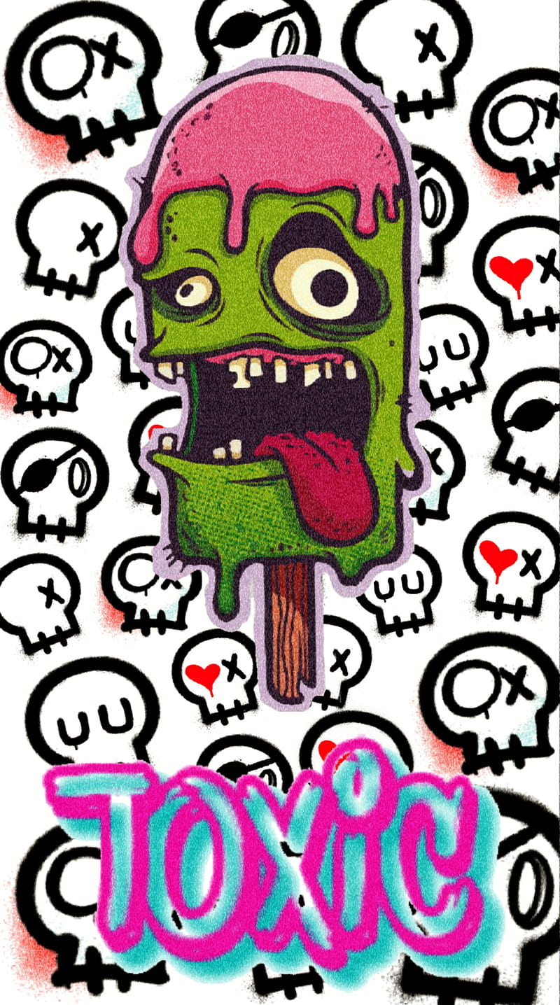 A green zombie popsicle with a pink tongue and the word 