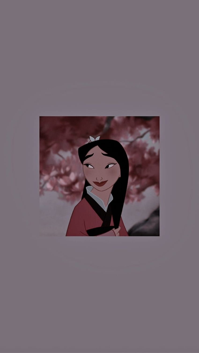 Aesthetic Disney Mulan wallpaper for phone with purple background and Mulan in the center - Princess
