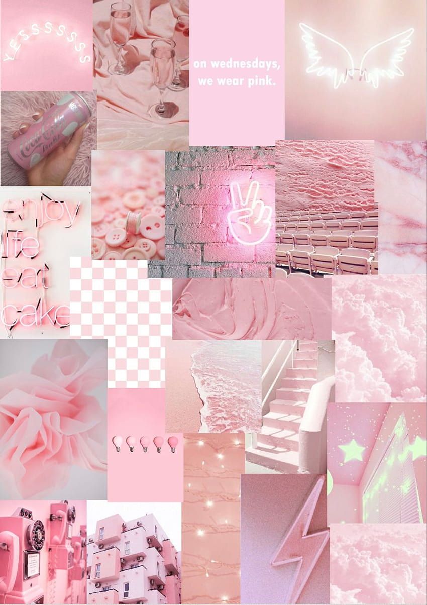 A collage of pink items with text - Soft pink, pink collage