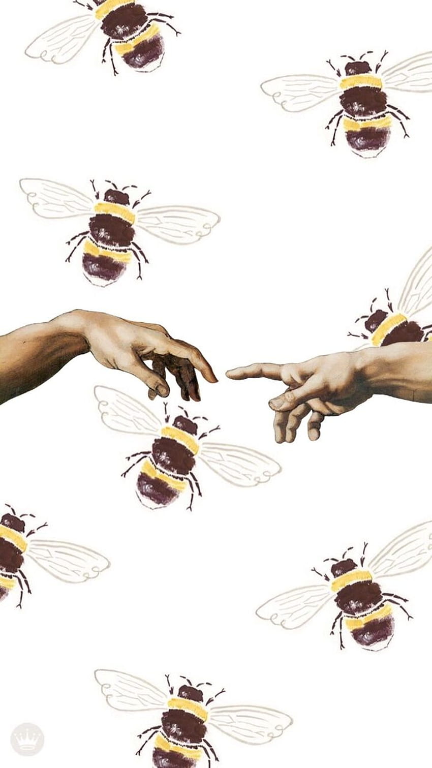 A painting of two hands reaching out to bees - Bee, The Creation of Adam