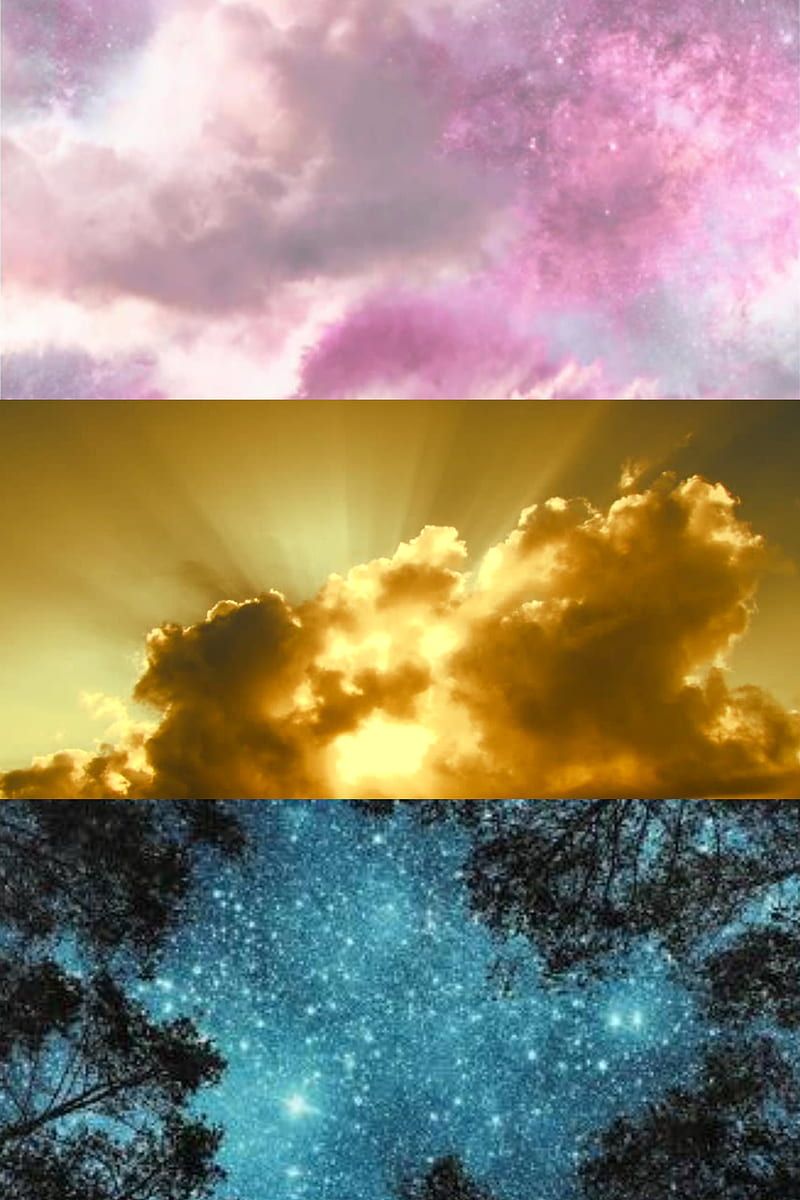 A collage of three images of the sky, from pink and blue to yellow and orange. - LGBT, Star Trek, pansexual