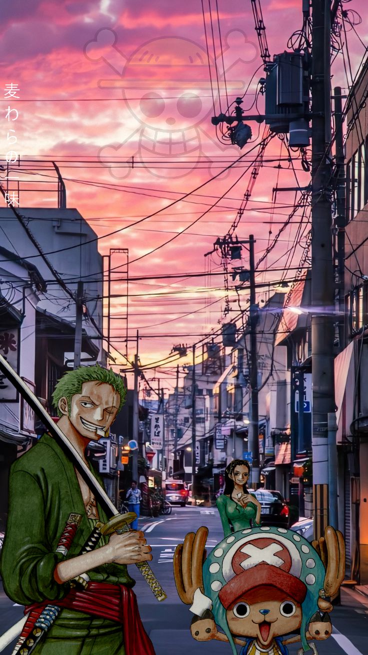 Roronoa Zoro, Tony Tony Chopper, and Nami from One Piece wallpaper for iPhone and Android devices - One Piece