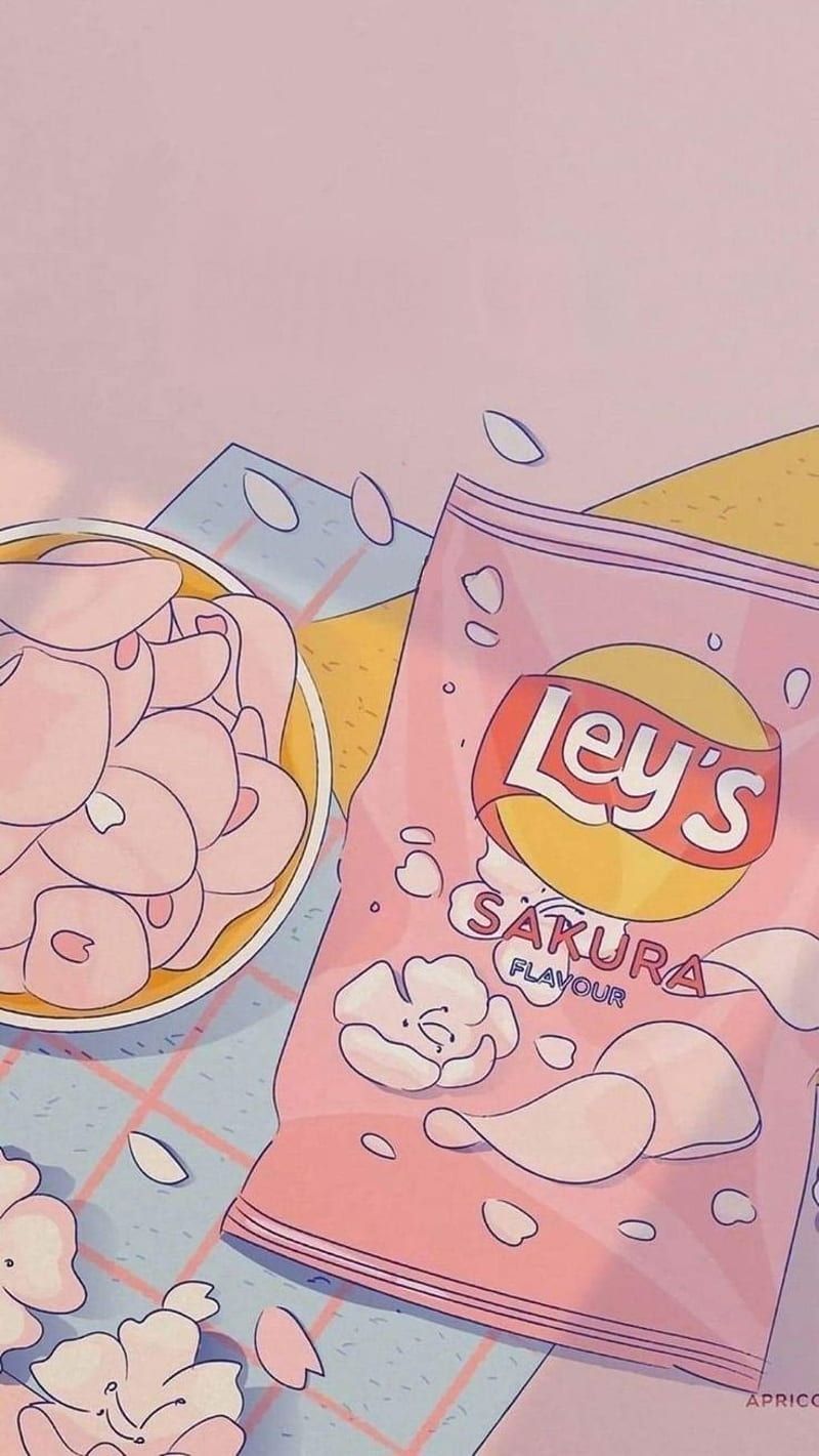 A close up of some snacks on the table - Pink anime, food